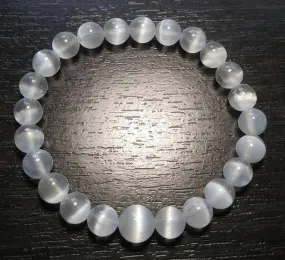 Selenite Stretchy Beaded Bracelet - Wrist Mala Prayer Beads - 8mm