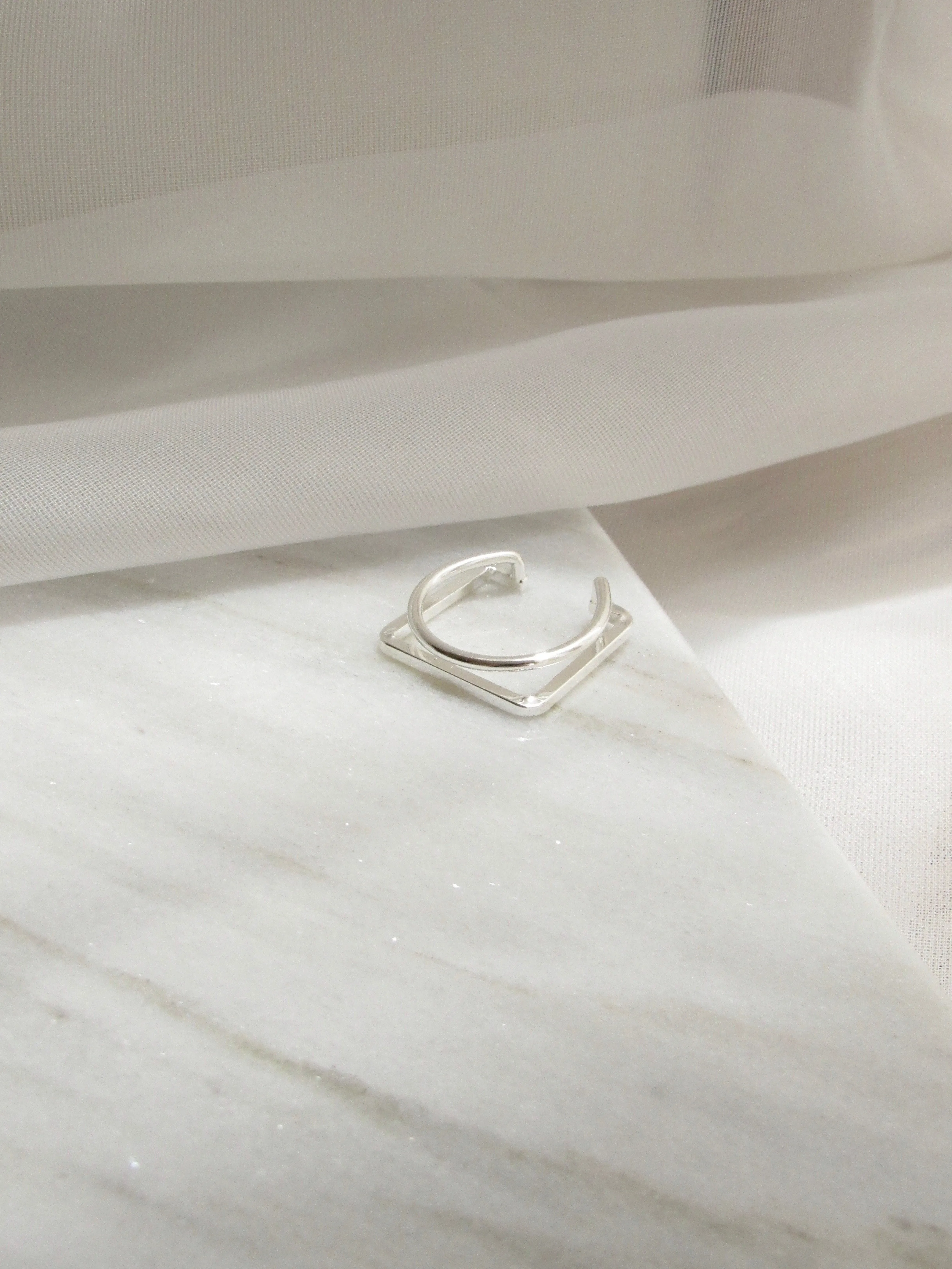 Silver Double band design Square Ring