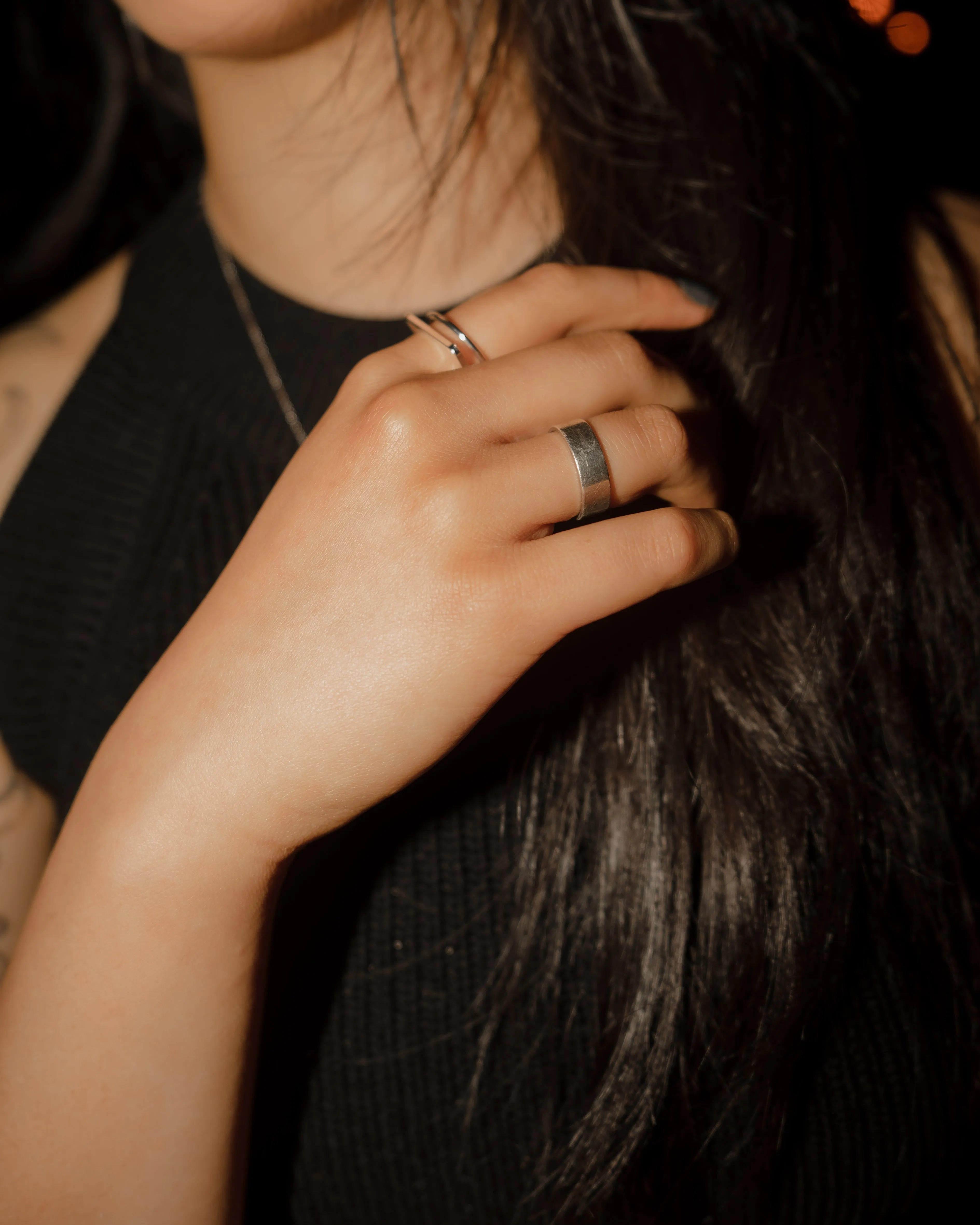 Silver Double band design Square Ring