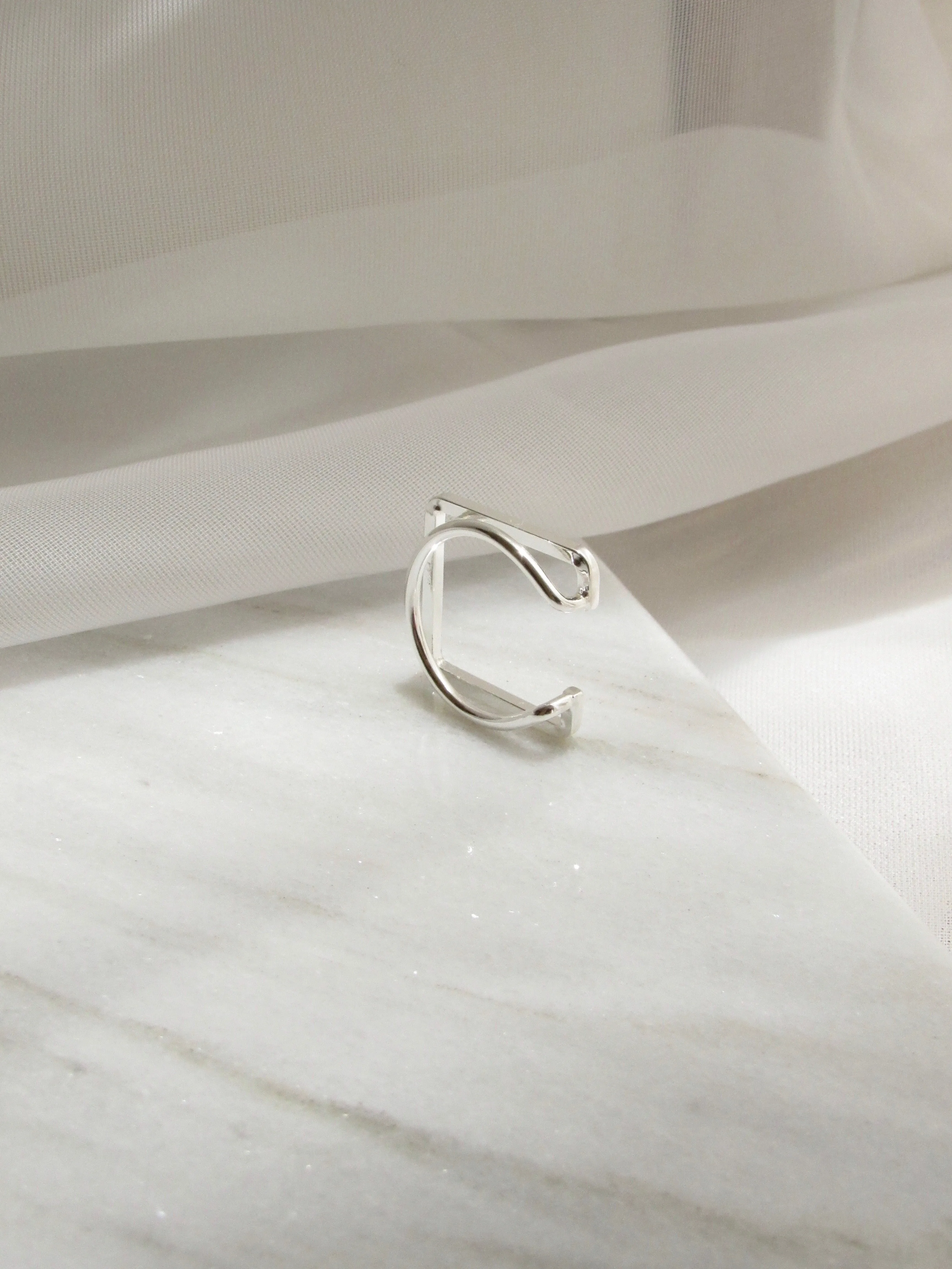 Silver Double band design Square Ring