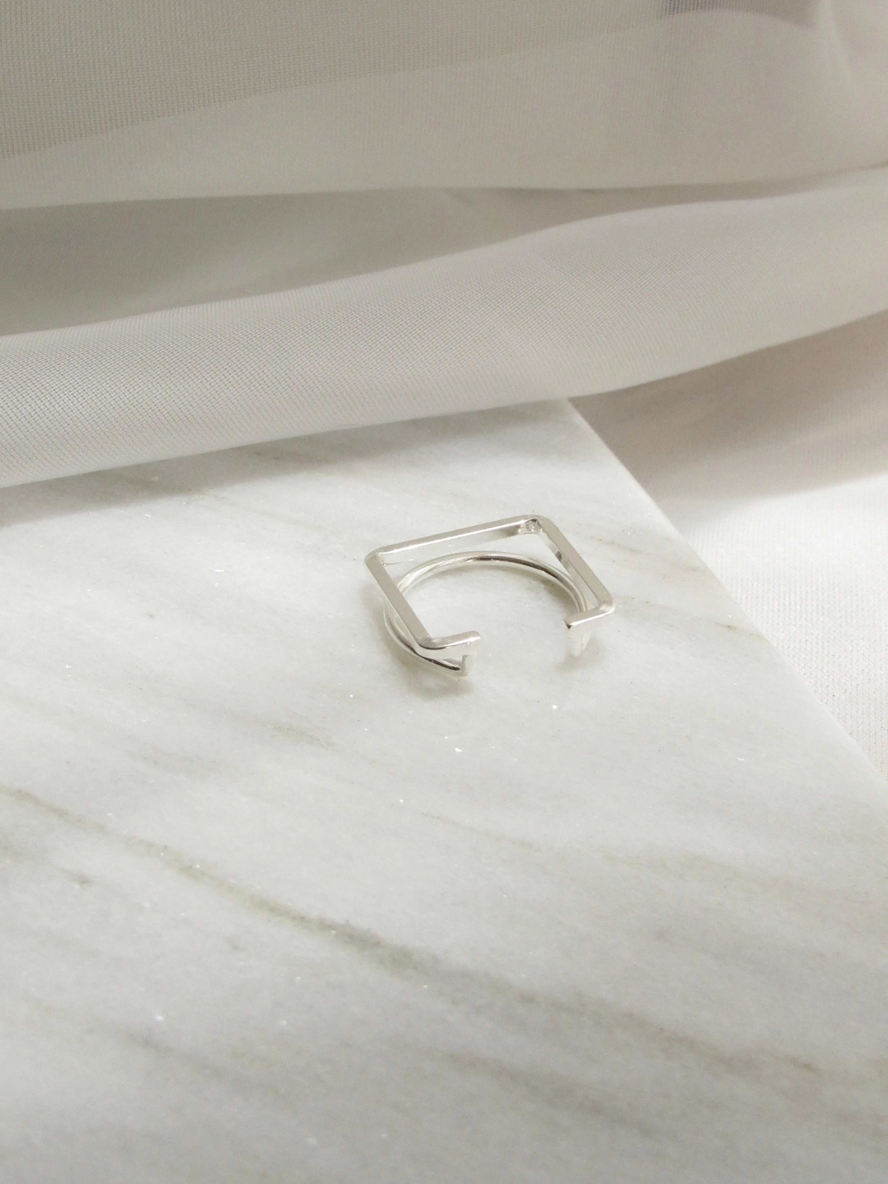 Silver Double band design Square Ring