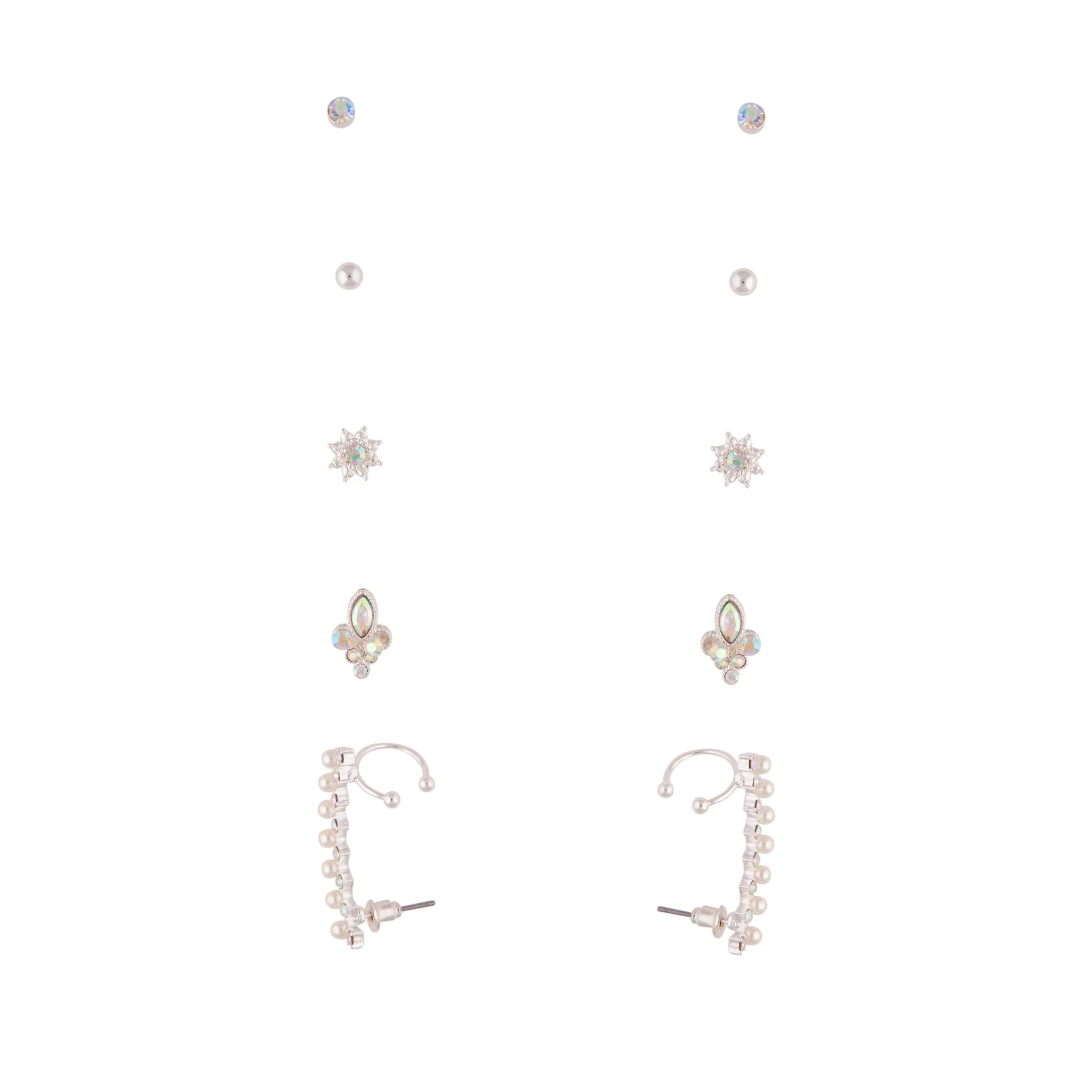 Silver Iridescent Cuff Star Earring Pack