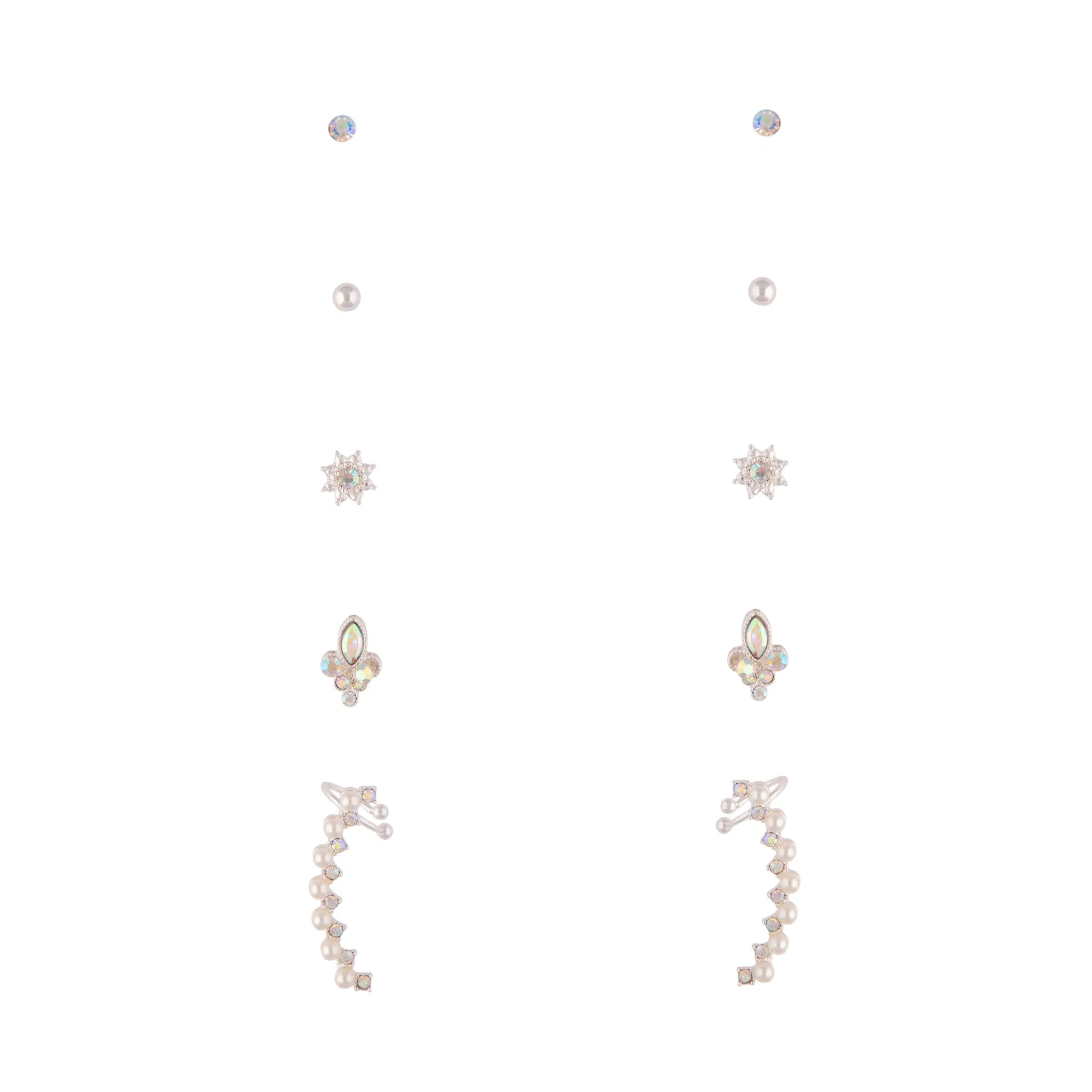 Silver Iridescent Cuff Star Earring Pack