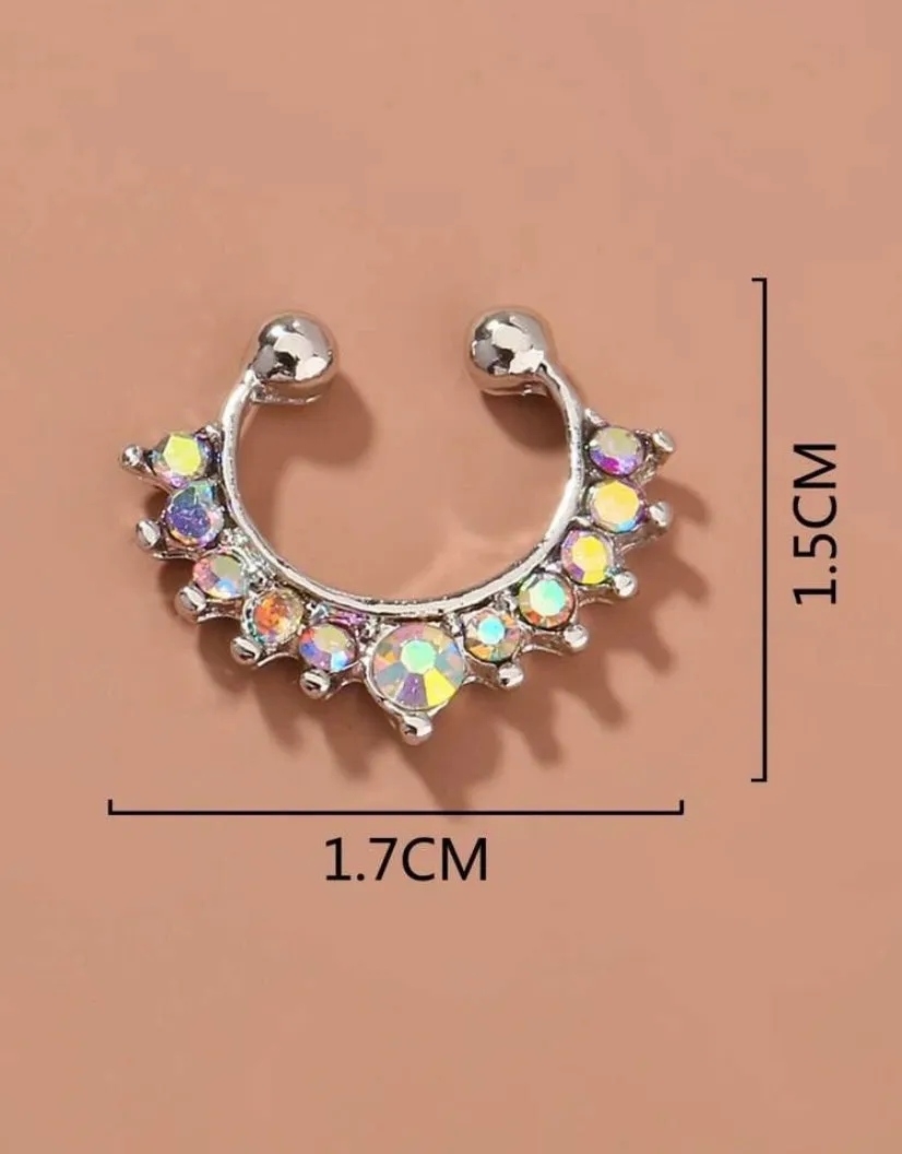 Silver iridescent rhinestone septum cuff