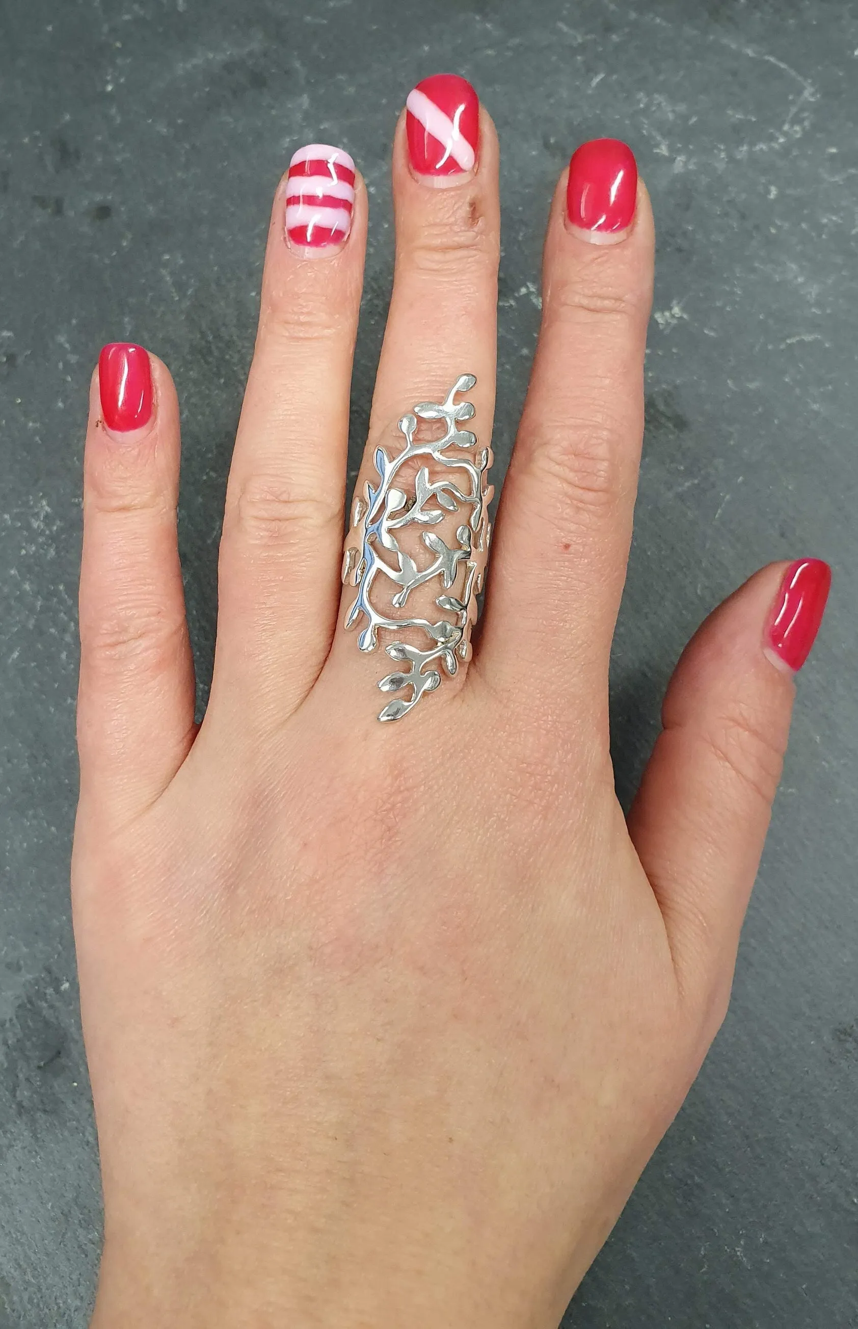 Silver Leaf Ring - Long Vintage Leaf Ring - Silver Statement Ring