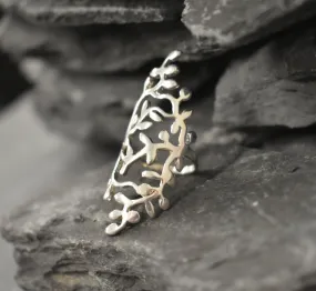 Silver Leaf Ring - Long Vintage Leaf Ring - Silver Statement Ring