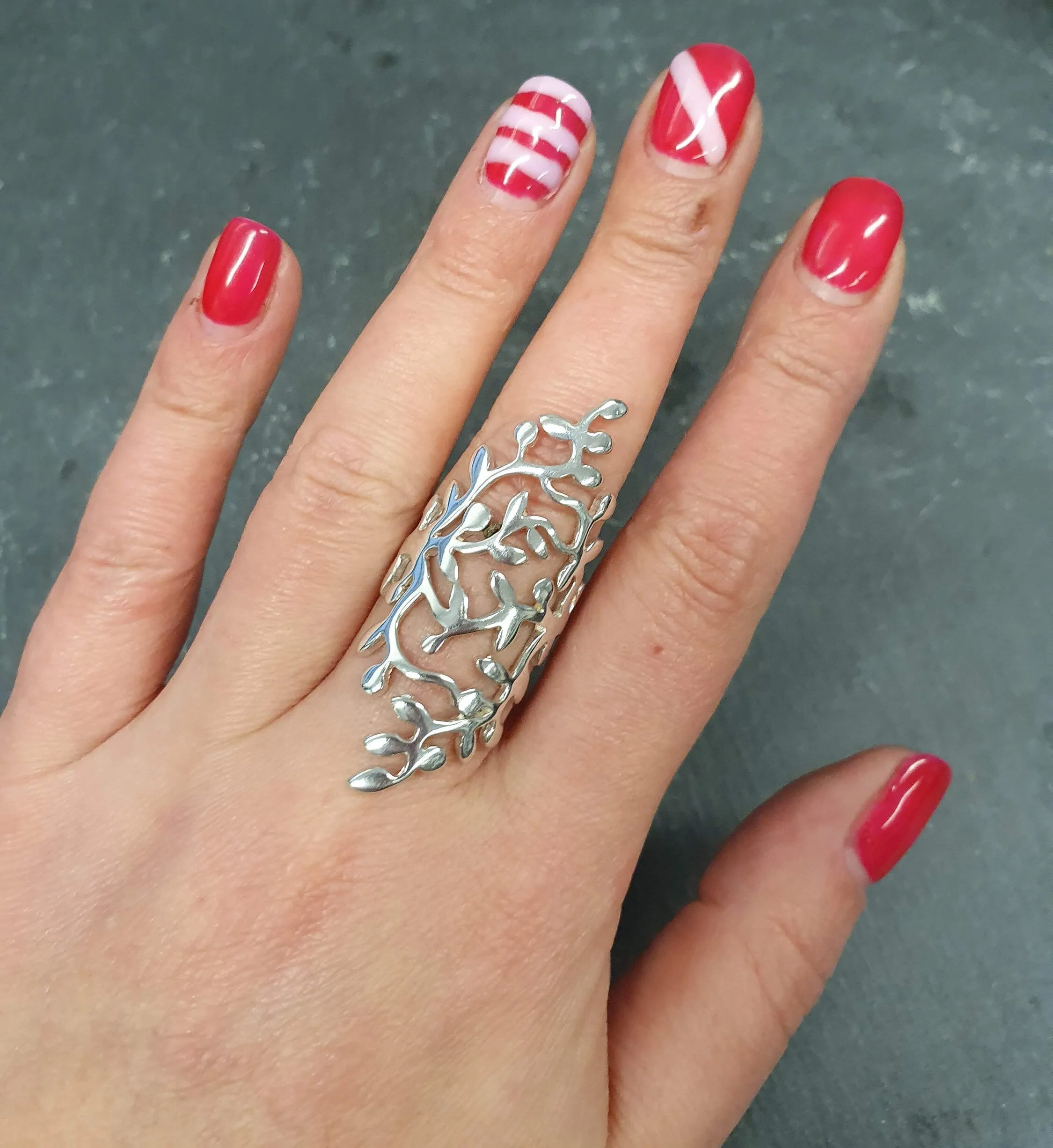 Silver Leaf Ring - Long Vintage Leaf Ring - Silver Statement Ring