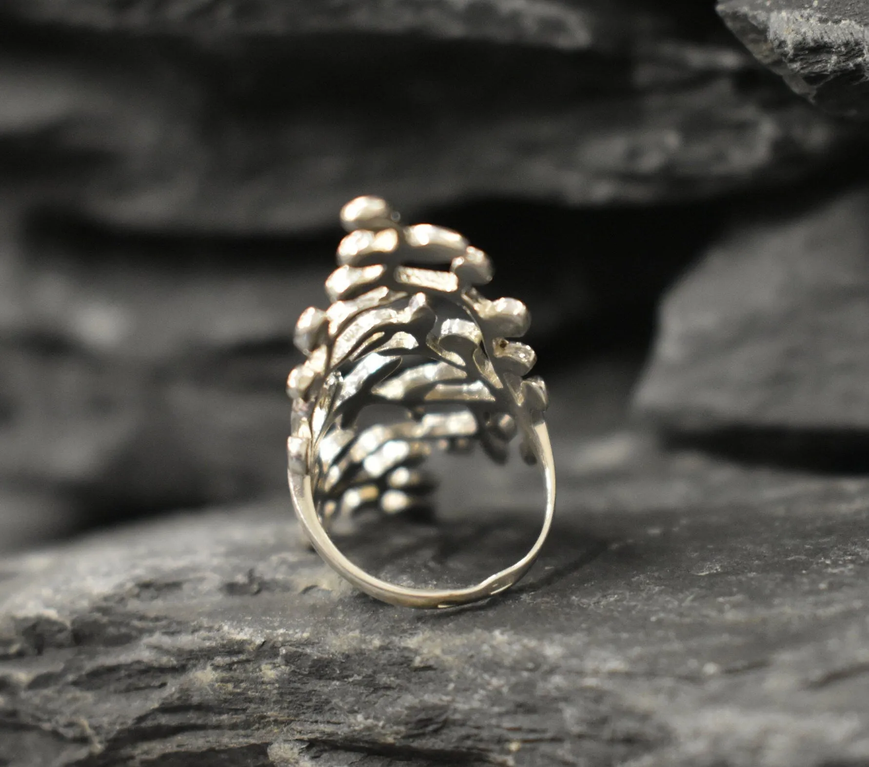 Silver Leaf Ring - Long Vintage Leaf Ring - Silver Statement Ring