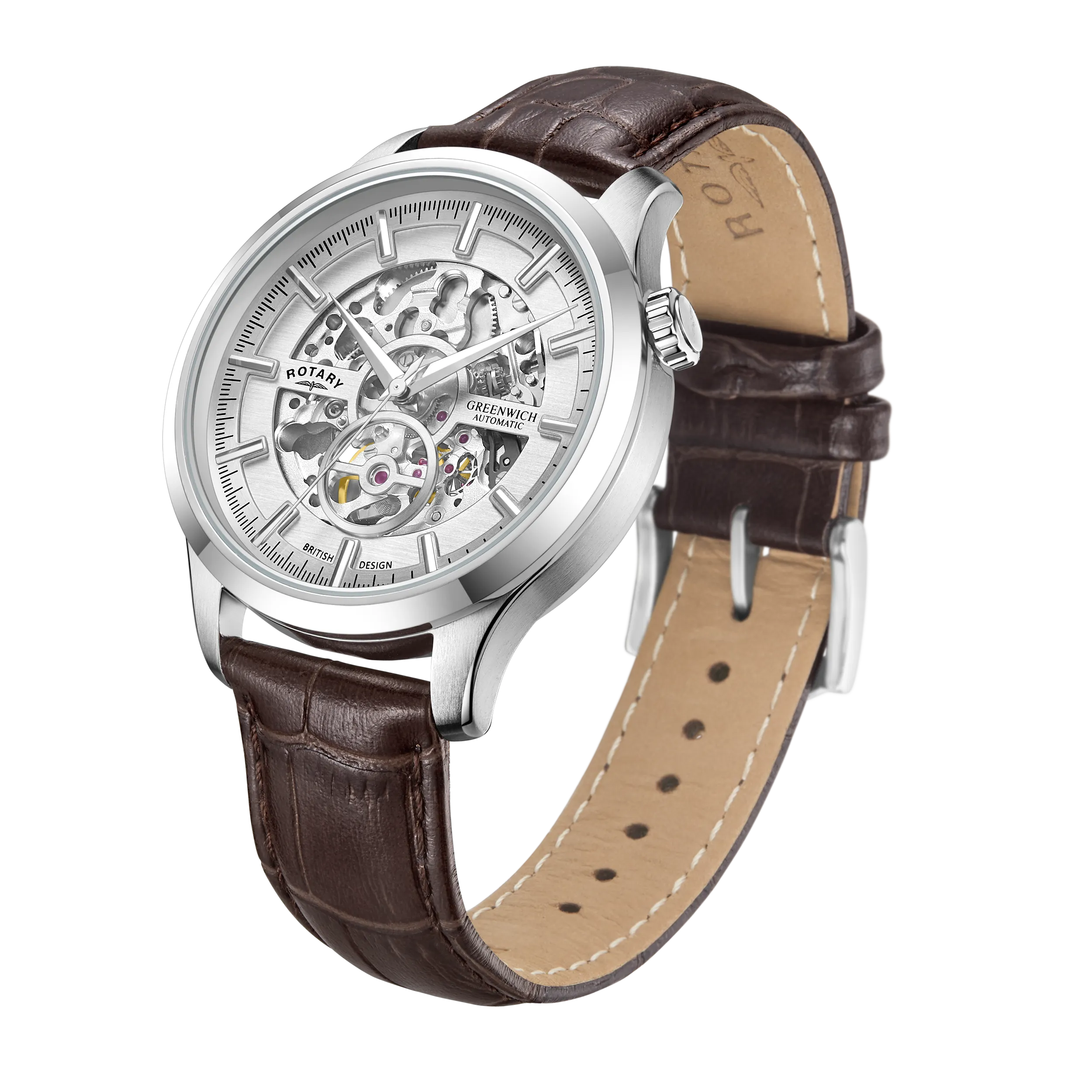 Skeletal Watch with Brown Strap