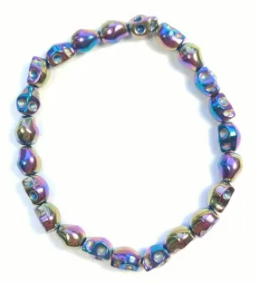 Skull Rainbow Hematite Stretchy Beaded Bracelet - Wrist Mala - 8mm