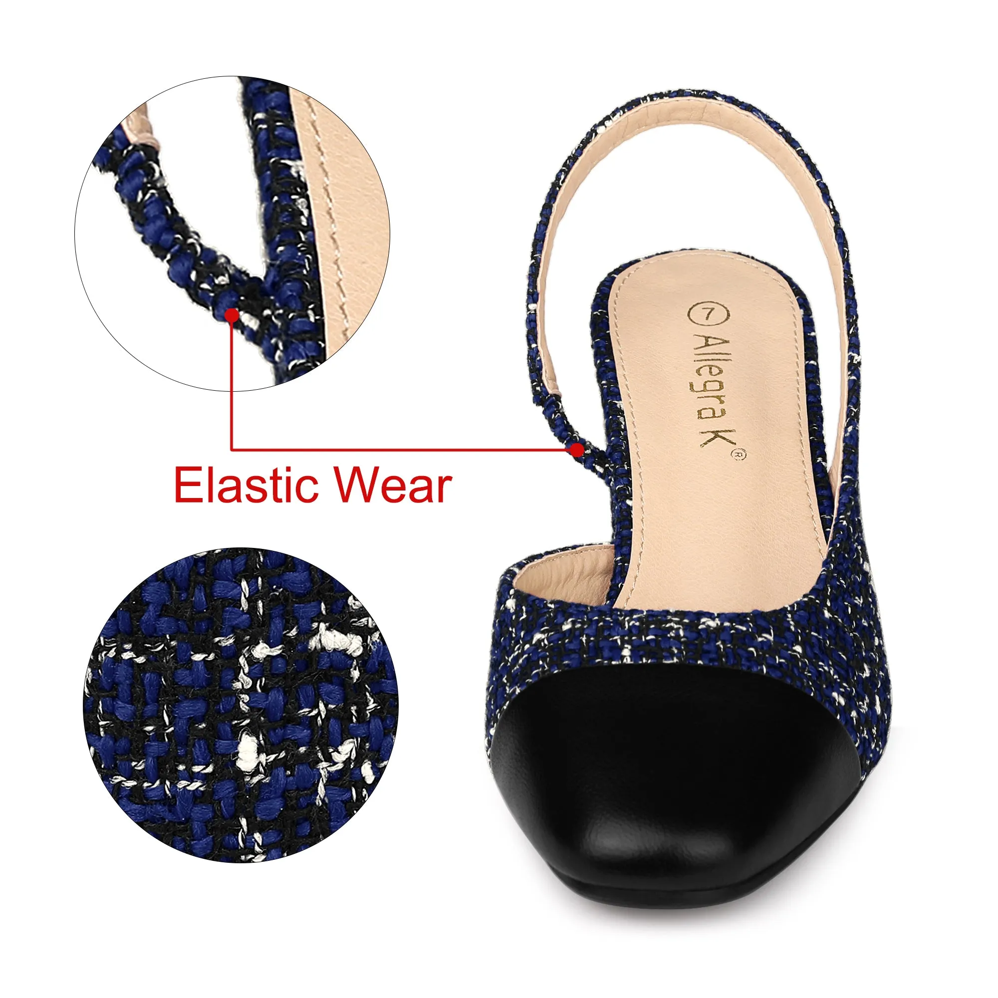 Slingback Cap Toe Christmas Plaid Chunky Heel Pumps