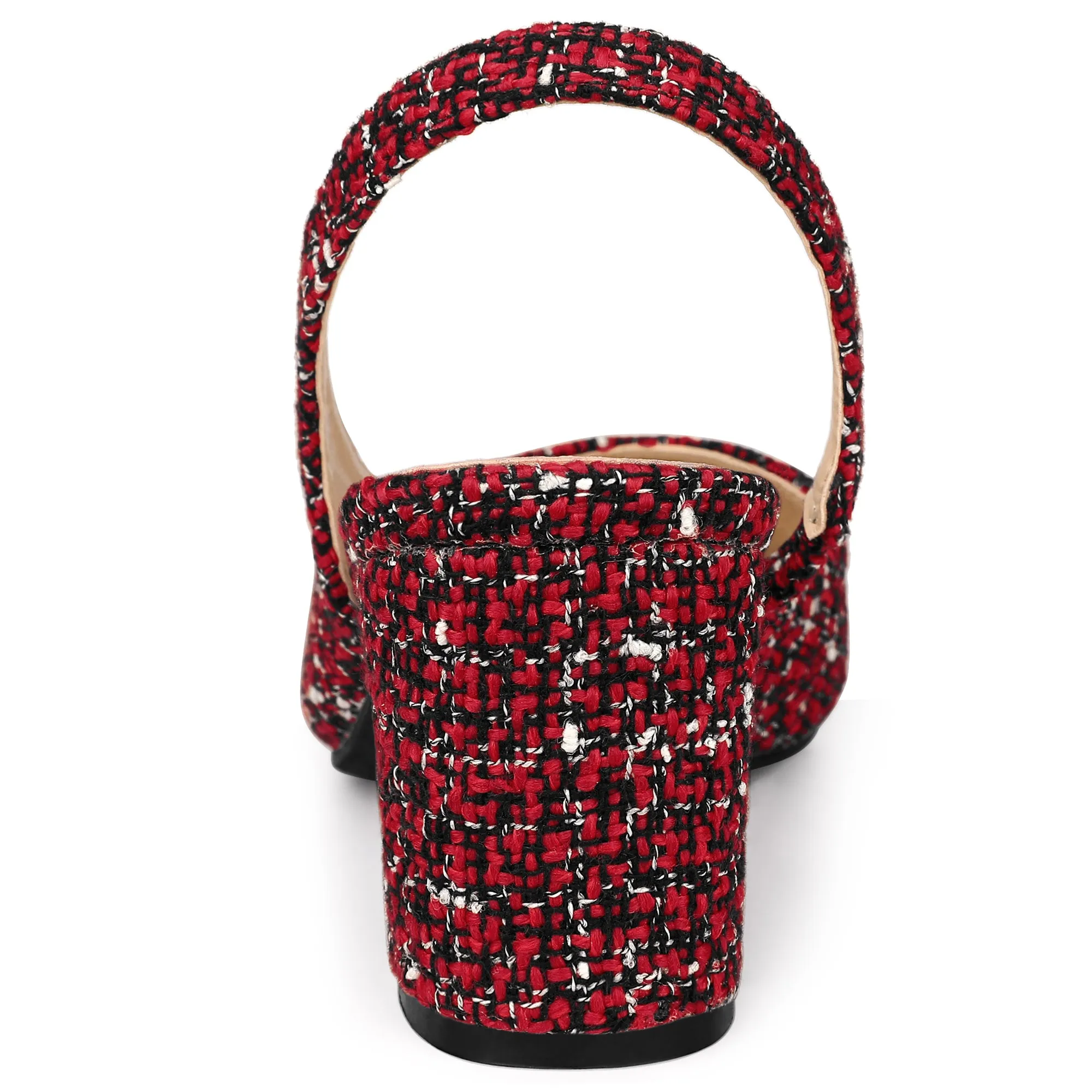 Slingback Cap Toe Christmas Plaid Chunky Heel Pumps