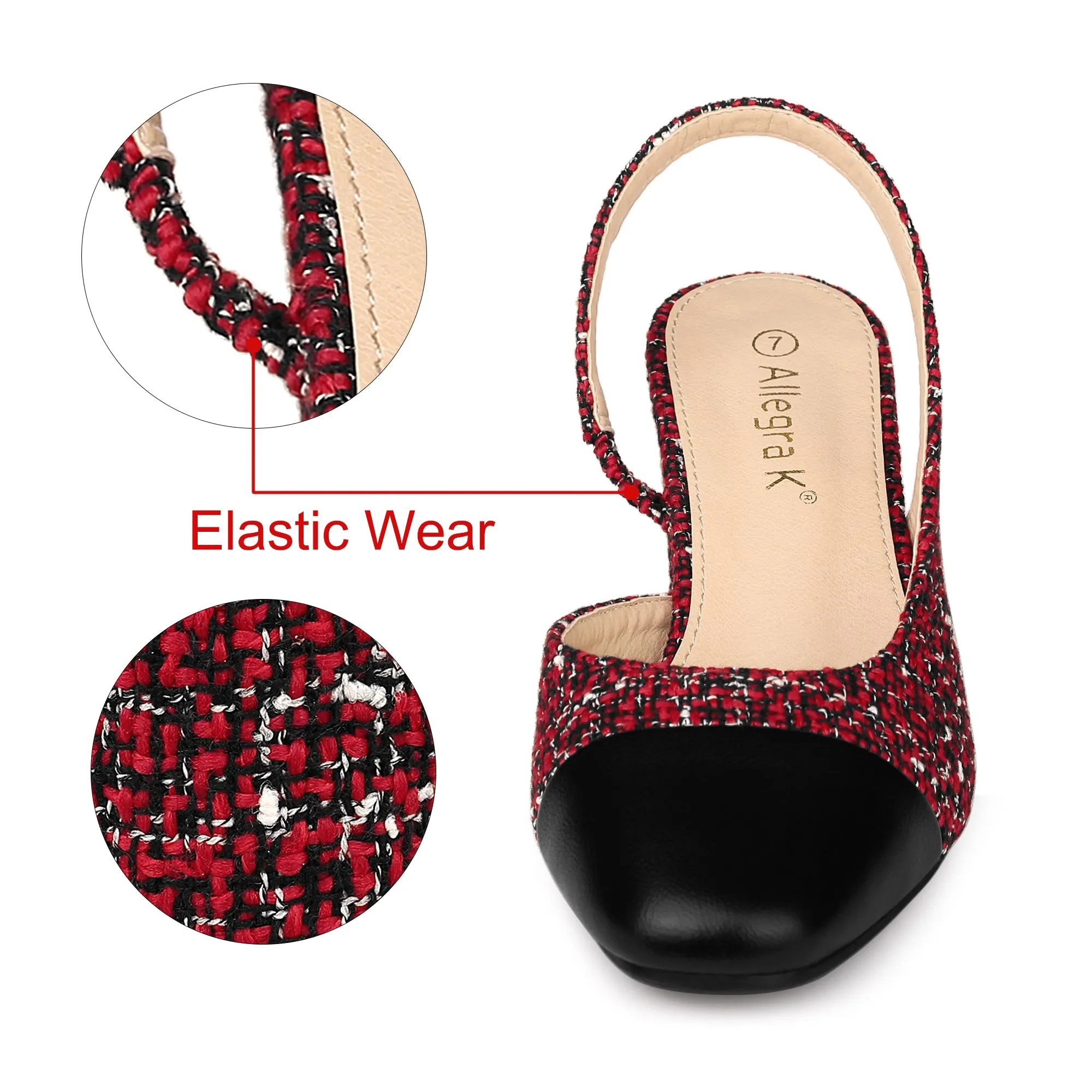 Slingback Cap Toe Christmas Plaid Chunky Heel Pumps