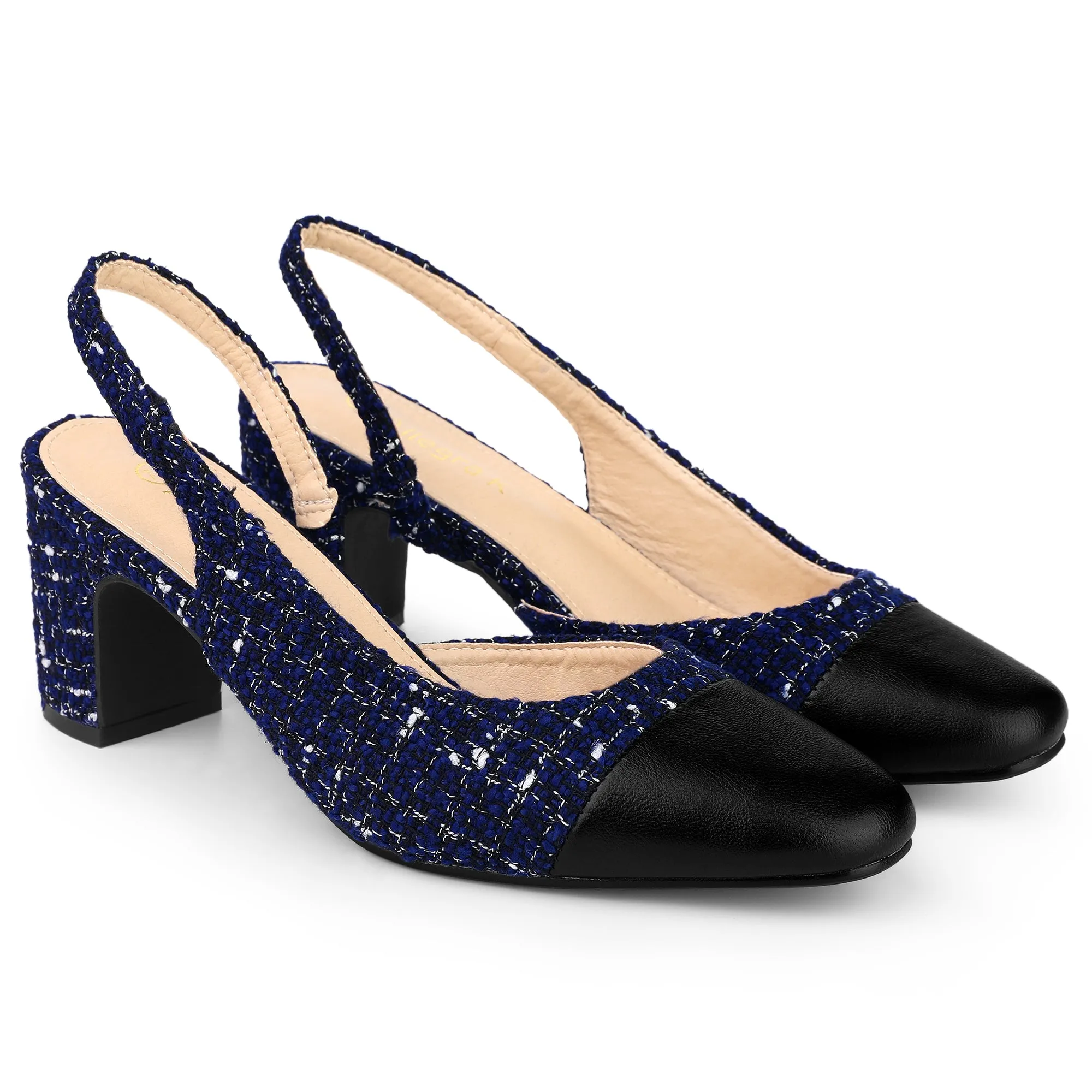 Slingback Cap Toe Christmas Plaid Chunky Heel Pumps