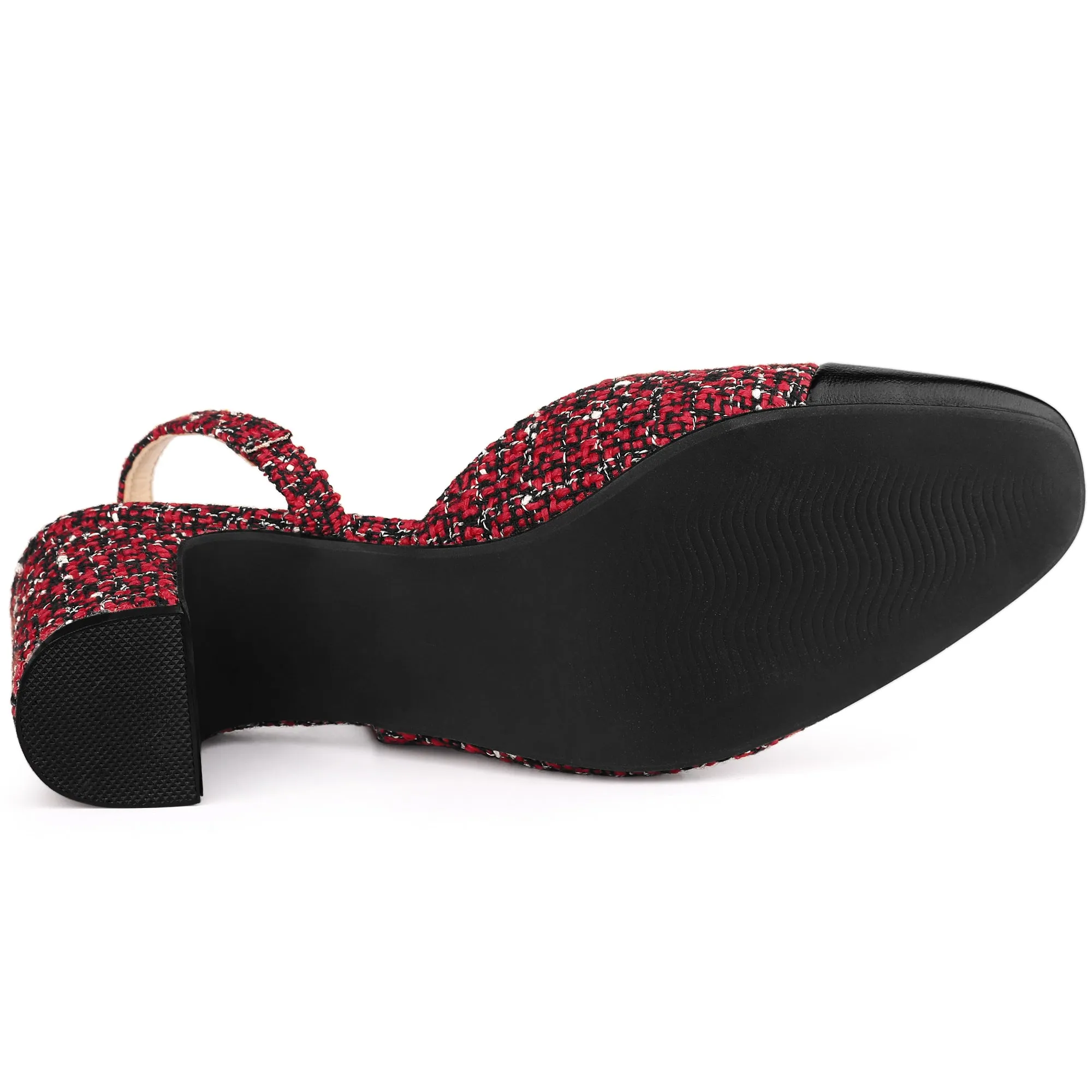 Slingback Cap Toe Christmas Plaid Chunky Heel Pumps