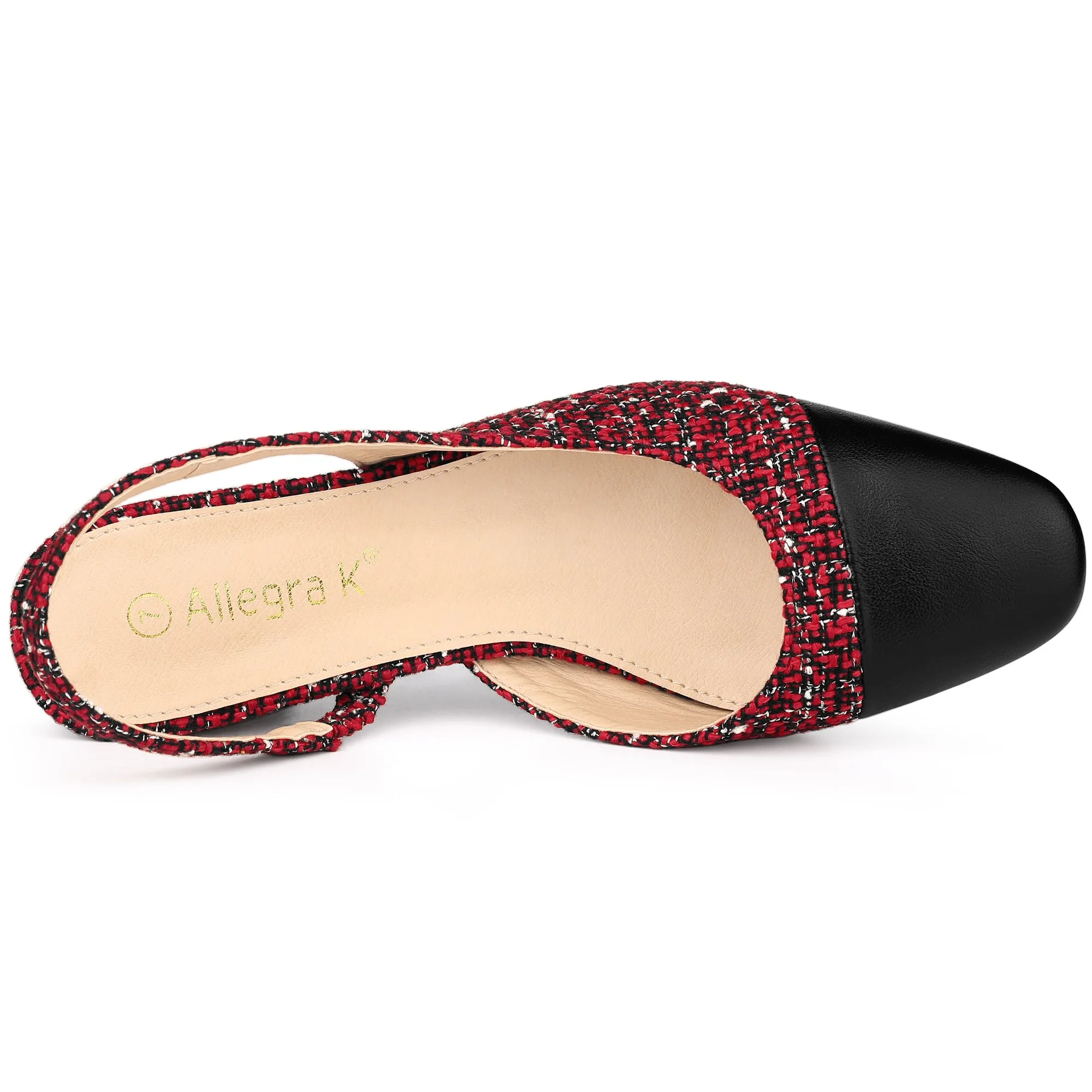 Slingback Cap Toe Christmas Plaid Chunky Heel Pumps