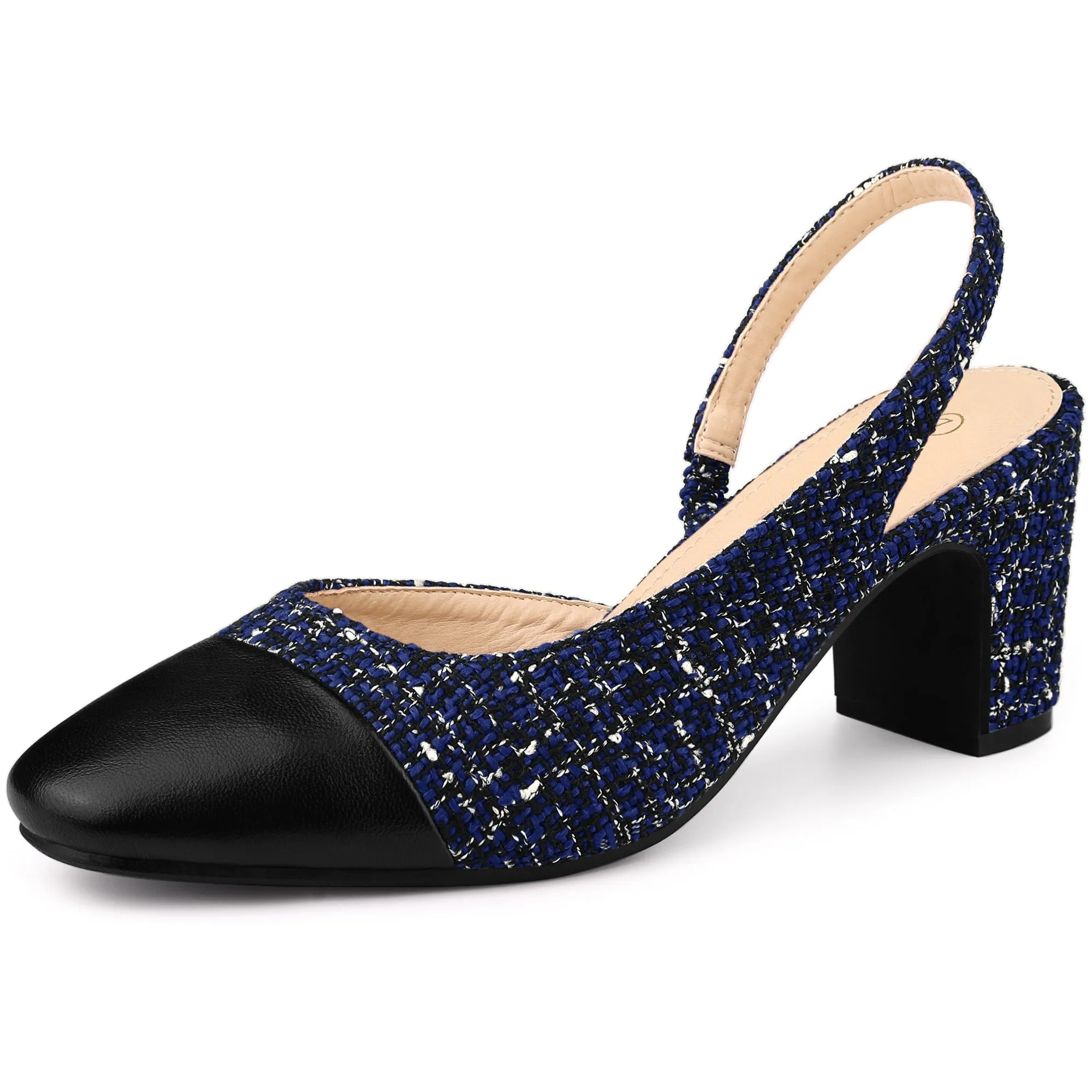 Slingback Cap Toe Christmas Plaid Chunky Heel Pumps