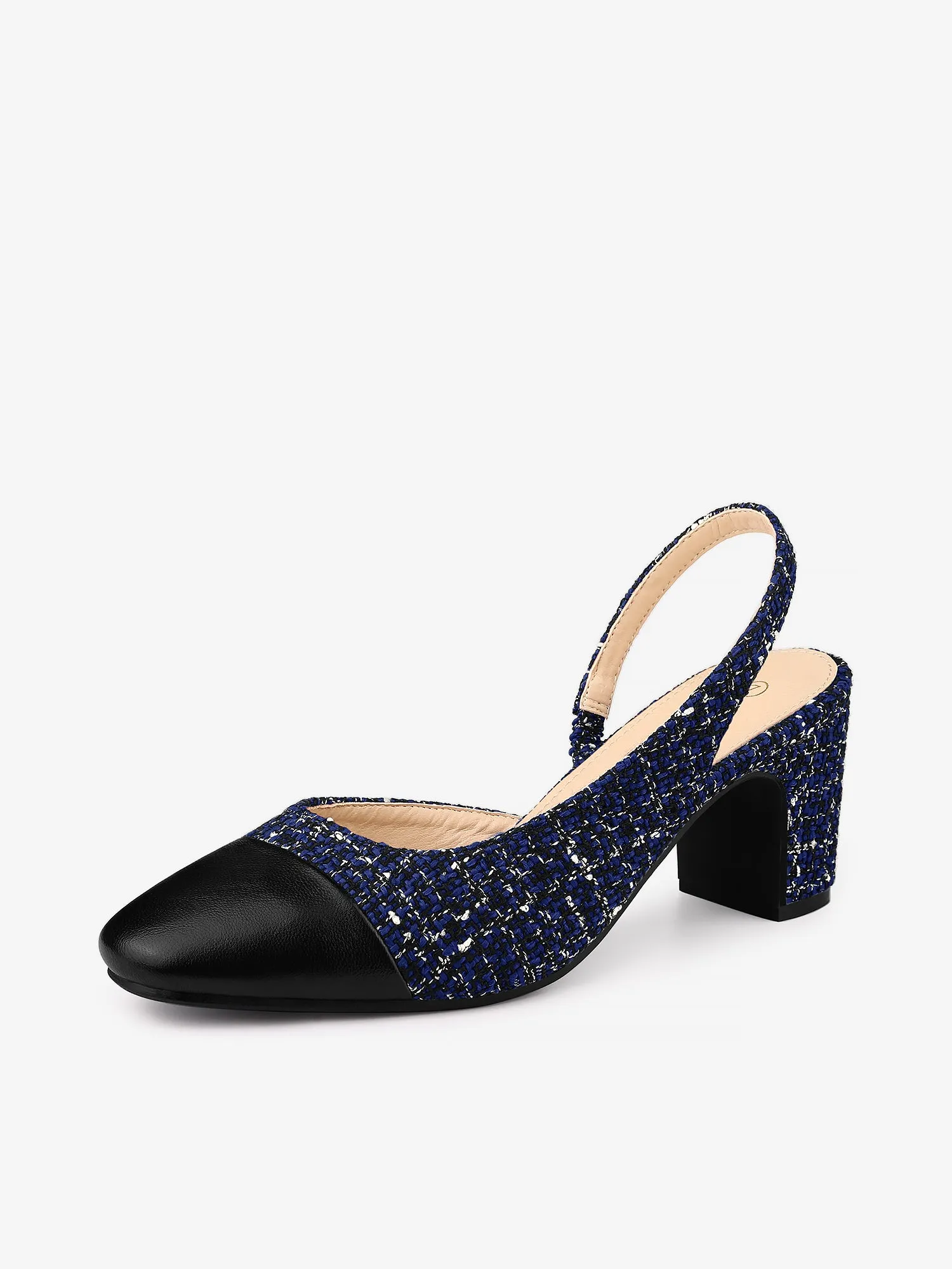 Slingback Cap Toe Christmas Plaid Chunky Heel Pumps
