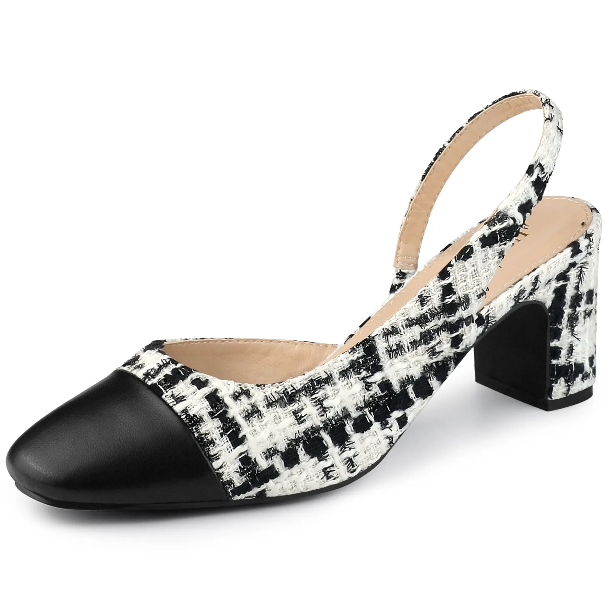 Slingback Cap Toe Christmas Plaid Chunky Heel Pumps