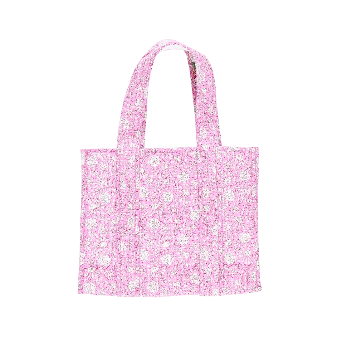 Small Reversible Quilted Tote - Pink Garden