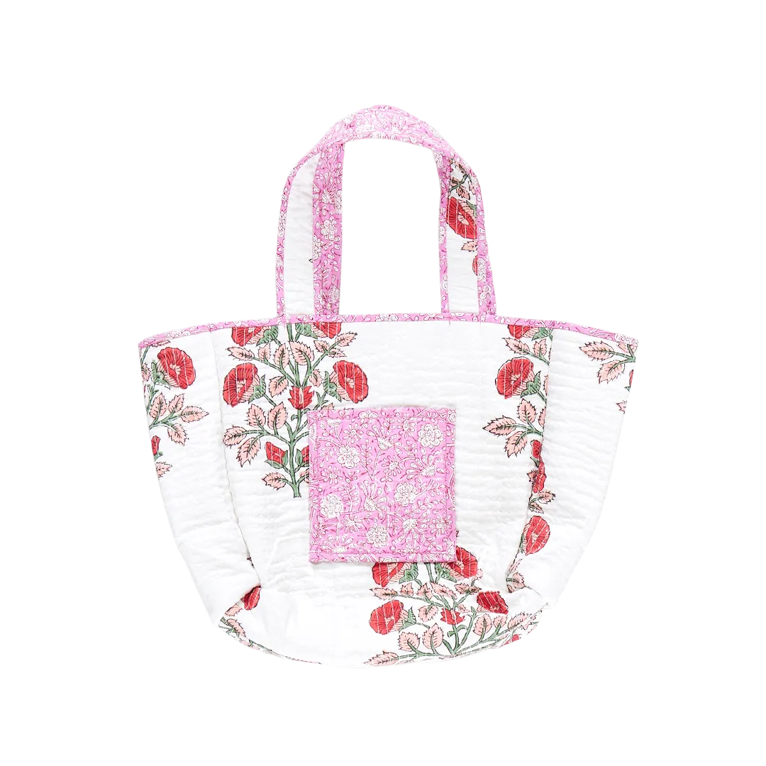 Small Reversible Quilted Tote - Pink Garden