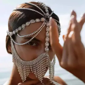 Sparkly Tassel Rhinestone Headwear Mask