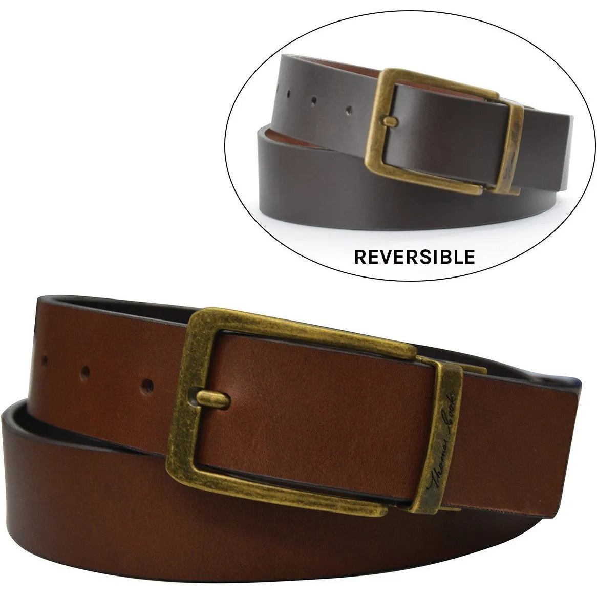 Thomas Cook - Brass Reversible Belt Chestnut/Light Tan
