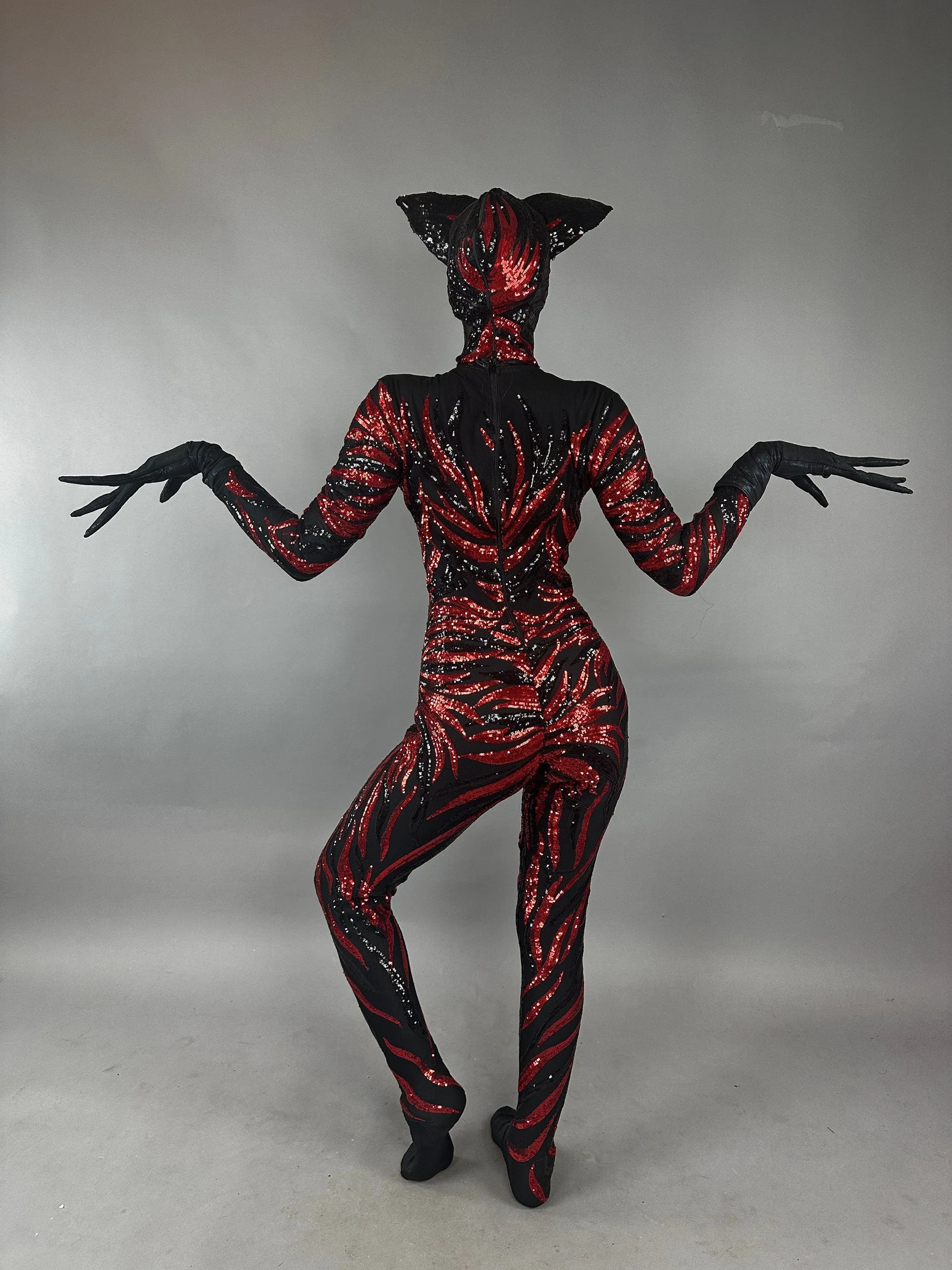 Vamp Costume, Fantasy Character , Halloween Costume, Exotic Dancewear, Sequins Catsuit, Trending Now