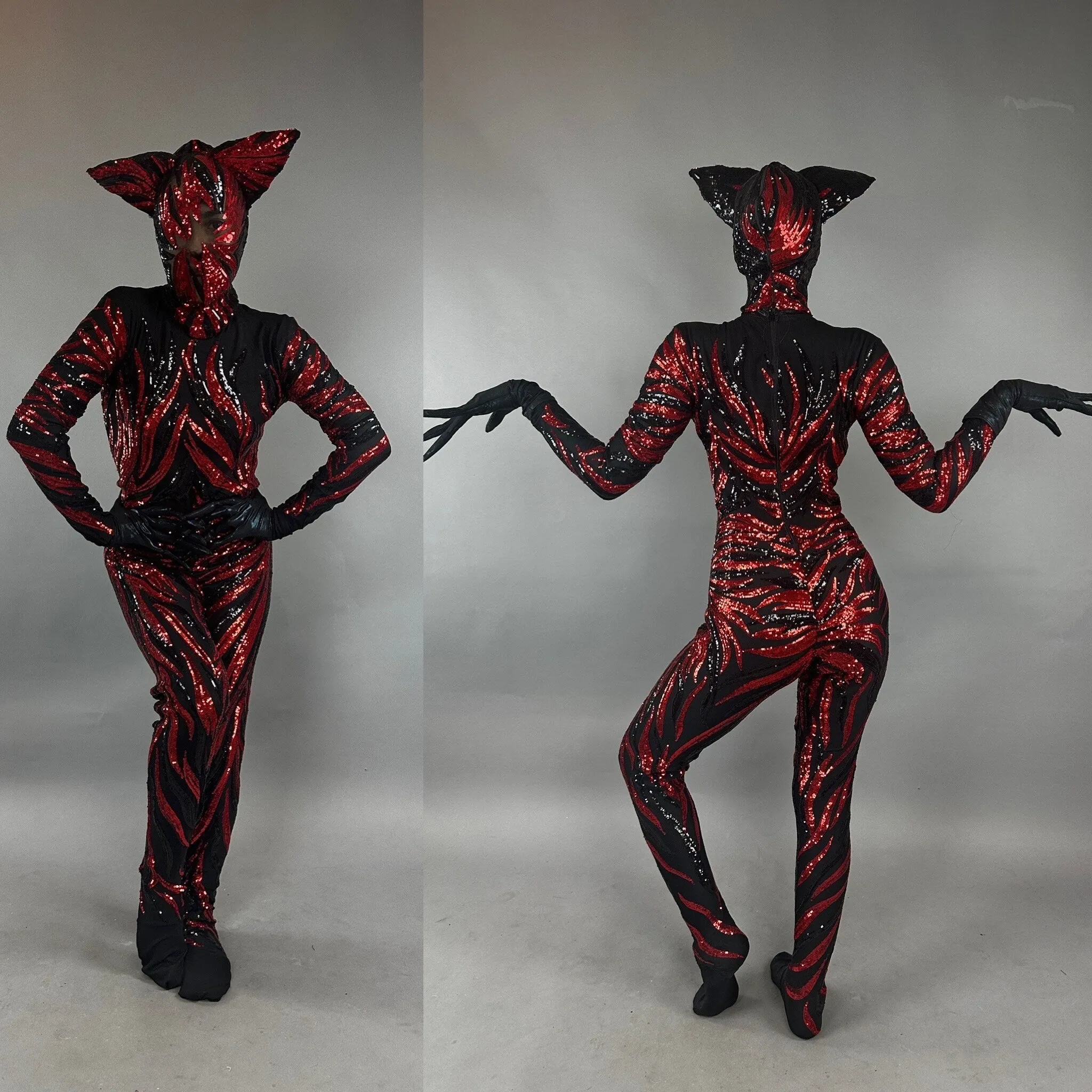 Vamp Costume, Fantasy Character , Halloween Costume, Exotic Dancewear, Sequins Catsuit, Trending Now