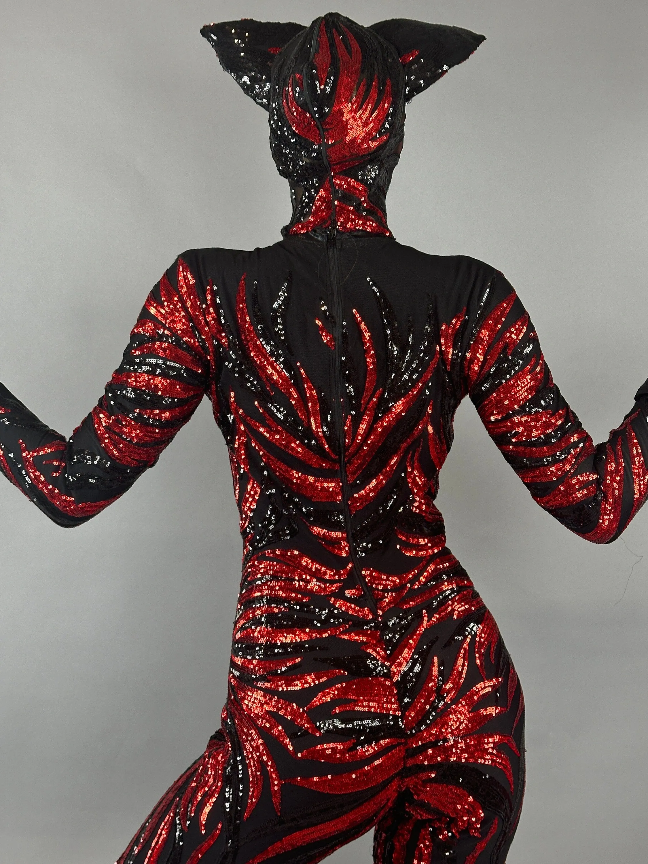 Vamp Costume, Fantasy Character , Halloween Costume, Exotic Dancewear, Sequins Catsuit, Trending Now
