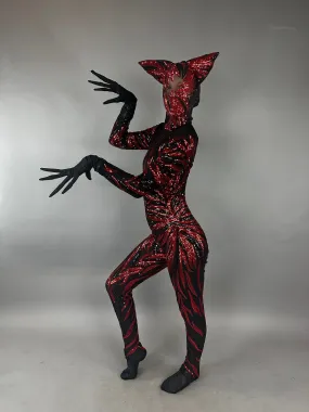 Vamp Costume, Fantasy Character , Halloween Costume, Exotic Dancewear, Sequins Catsuit, Trending Now