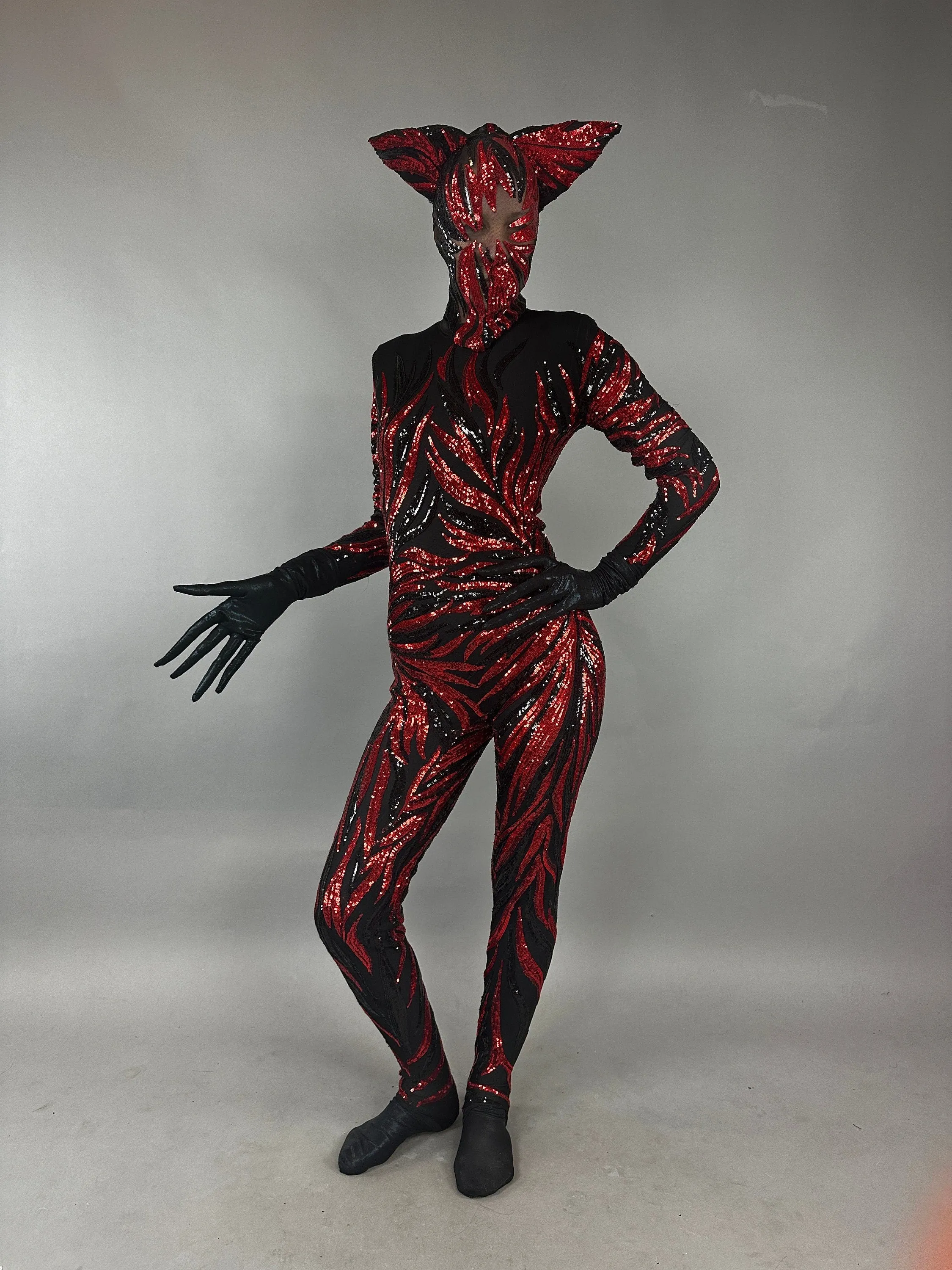Vamp Costume, Fantasy Character , Halloween Costume, Exotic Dancewear, Sequins Catsuit, Trending Now