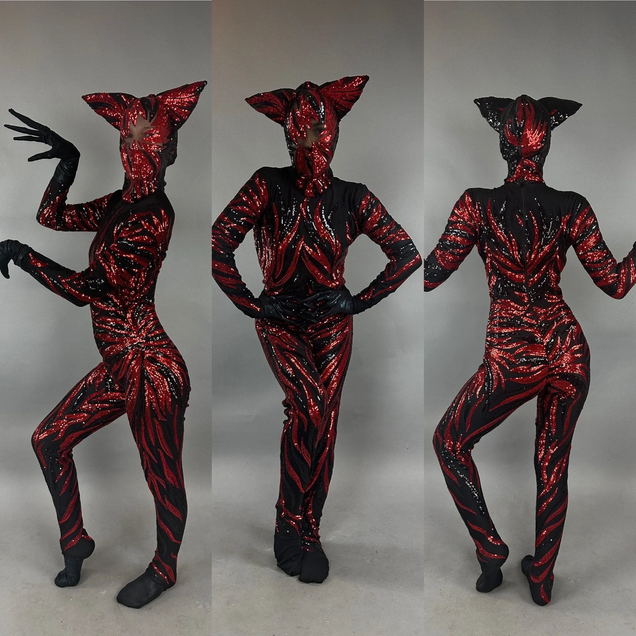 Vamp Costume, Fantasy Character , Halloween Costume, Exotic Dancewear, Sequins Catsuit, Trending Now
