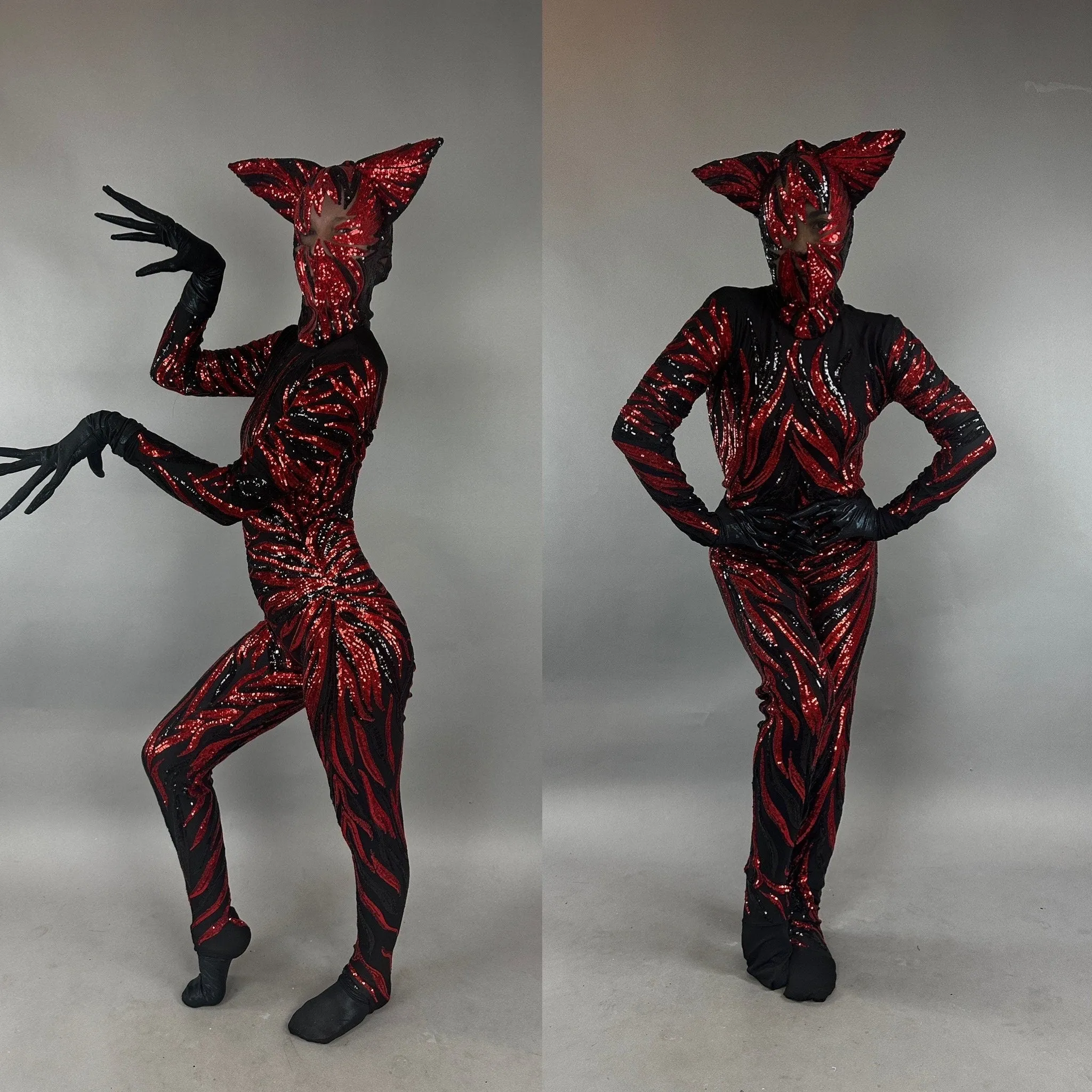Vamp Costume, Fantasy Character , Halloween Costume, Exotic Dancewear, Sequins Catsuit, Trending Now