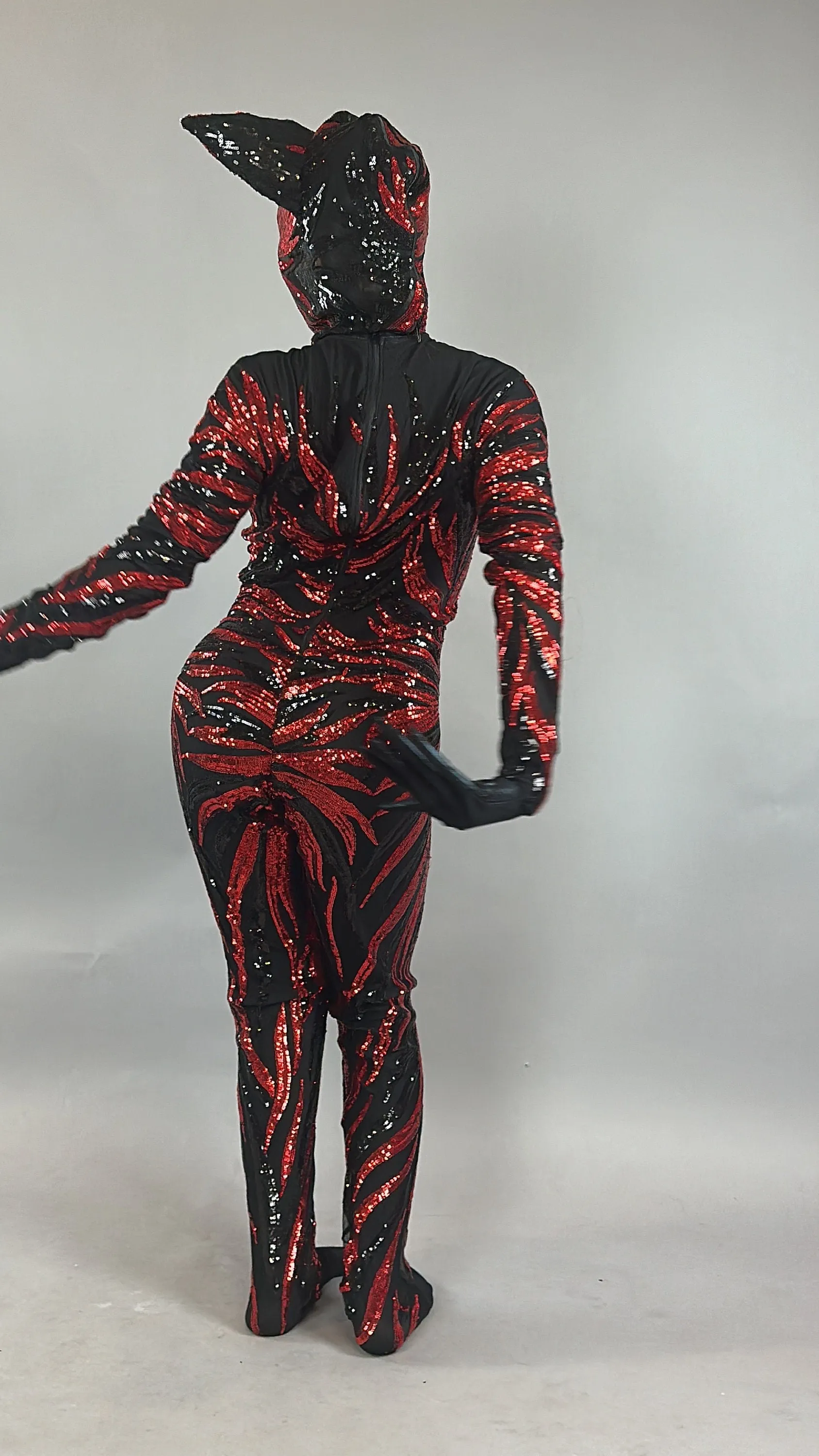 Vamp Costume, Fantasy Character , Halloween Costume, Exotic Dancewear, Sequins Catsuit, Trending Now