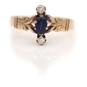 Victorian Ceylon Oval Cut Sapphire and Diamond Engagement Ring .30 Carat