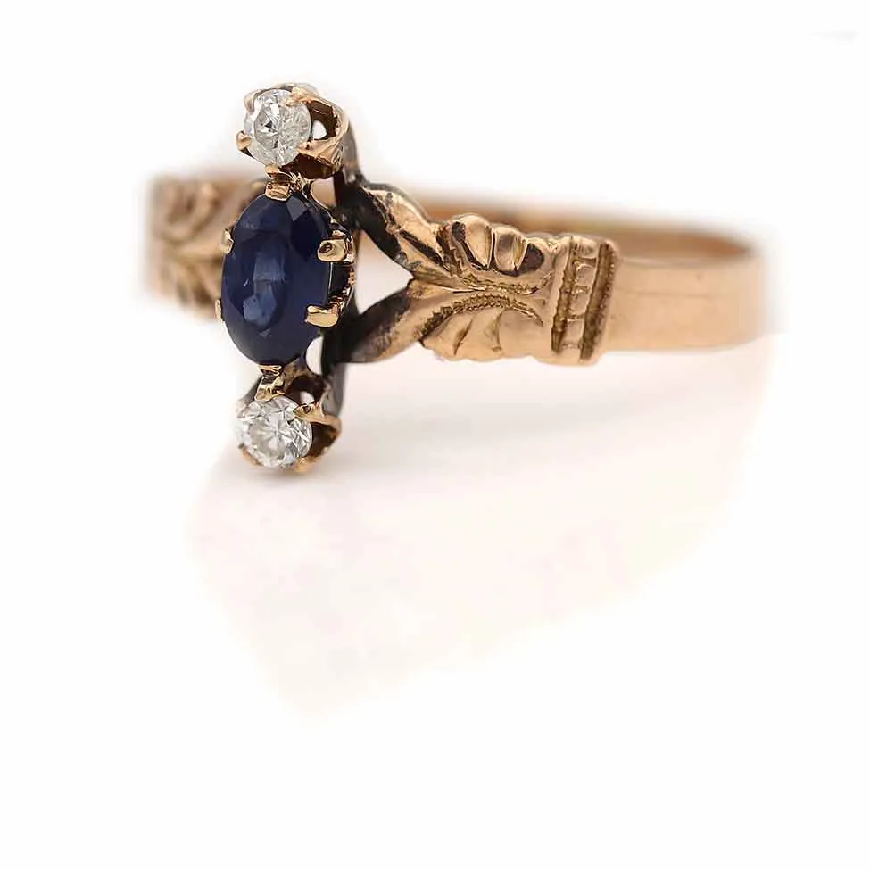 Victorian Ceylon Oval Cut Sapphire and Diamond Engagement Ring .30 Carat