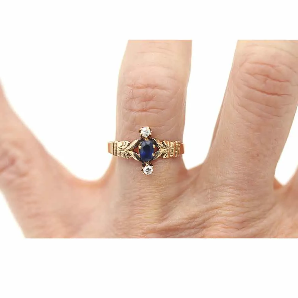 Victorian Ceylon Oval Cut Sapphire and Diamond Engagement Ring .30 Carat