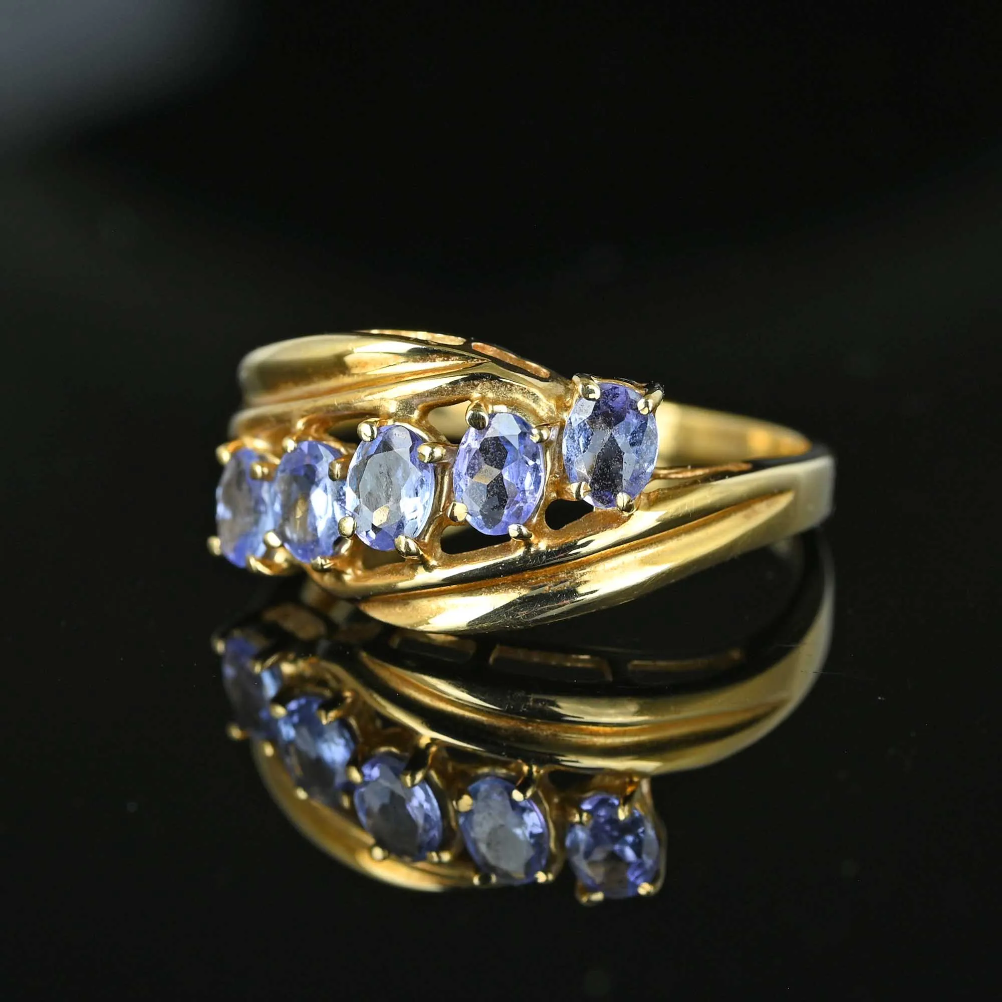 Vintage Gold Bypass Five Stone Tanzanite Ring