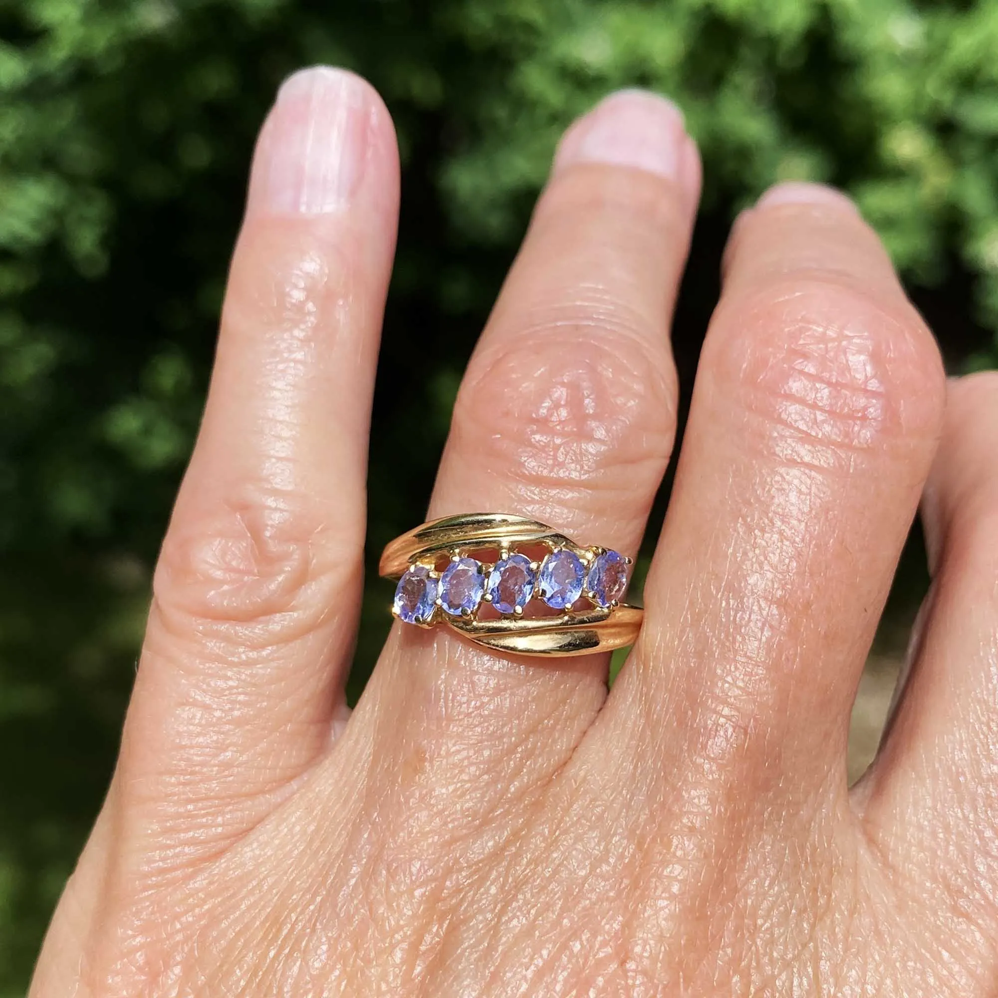 Vintage Gold Bypass Five Stone Tanzanite Ring