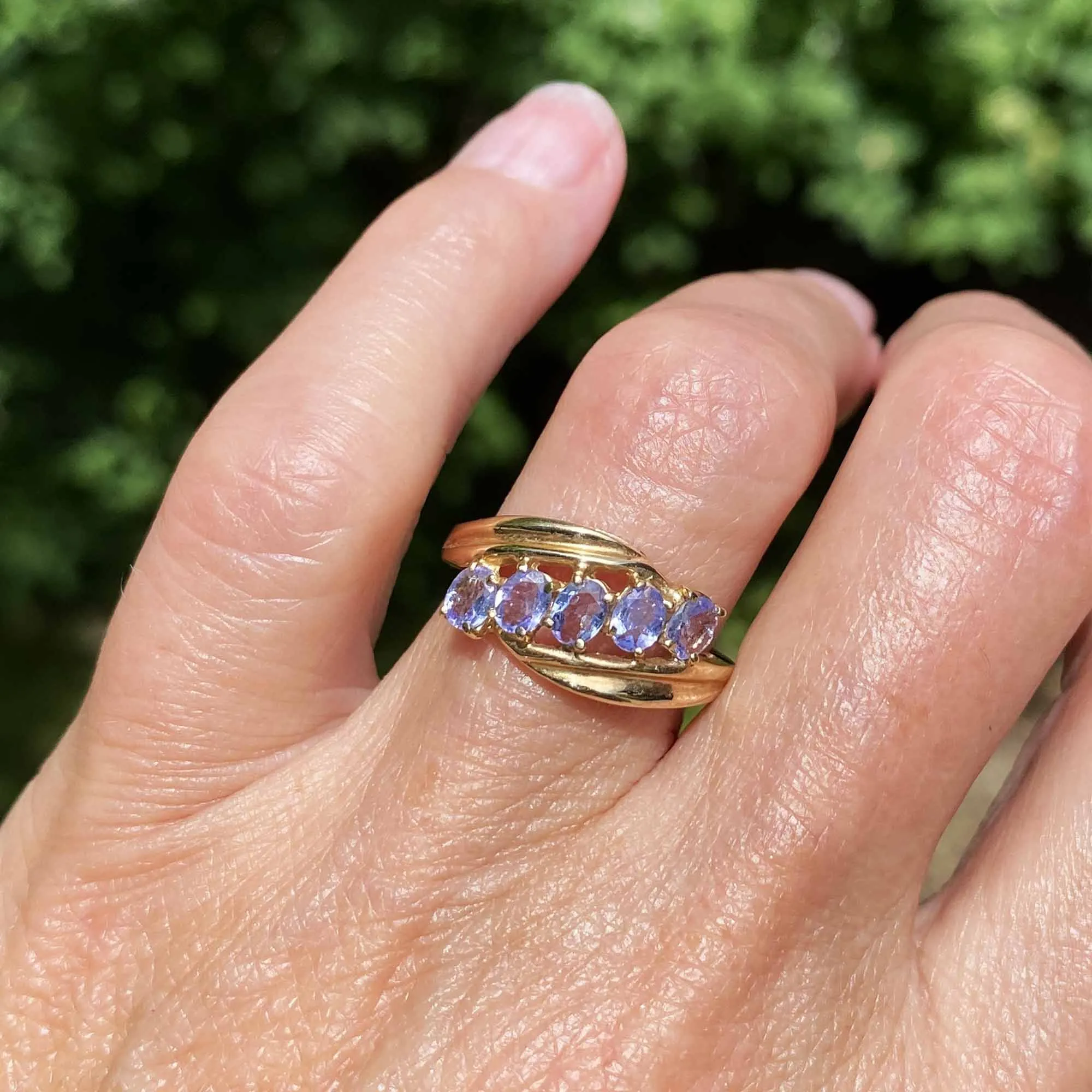 Vintage Gold Bypass Five Stone Tanzanite Ring