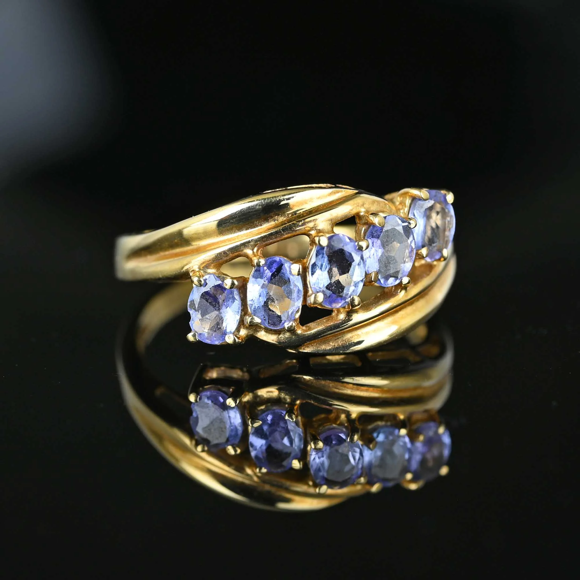 Vintage Gold Bypass Five Stone Tanzanite Ring