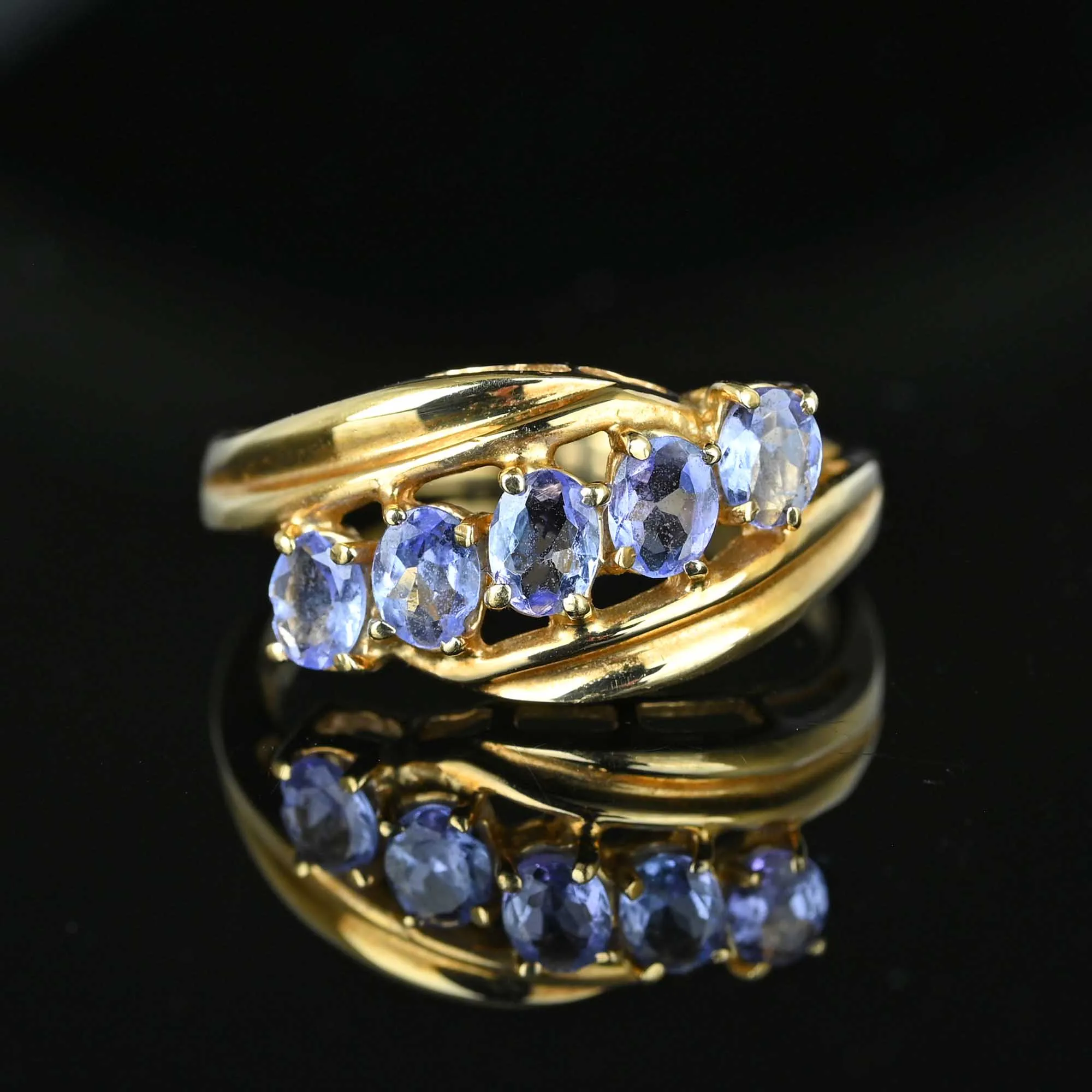 Vintage Gold Bypass Five Stone Tanzanite Ring