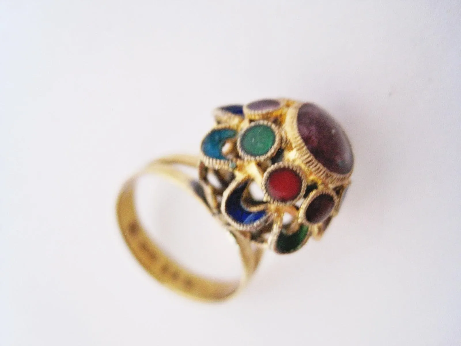 Vintage Silver Chinese Export Ring with Amethyst and Enamel