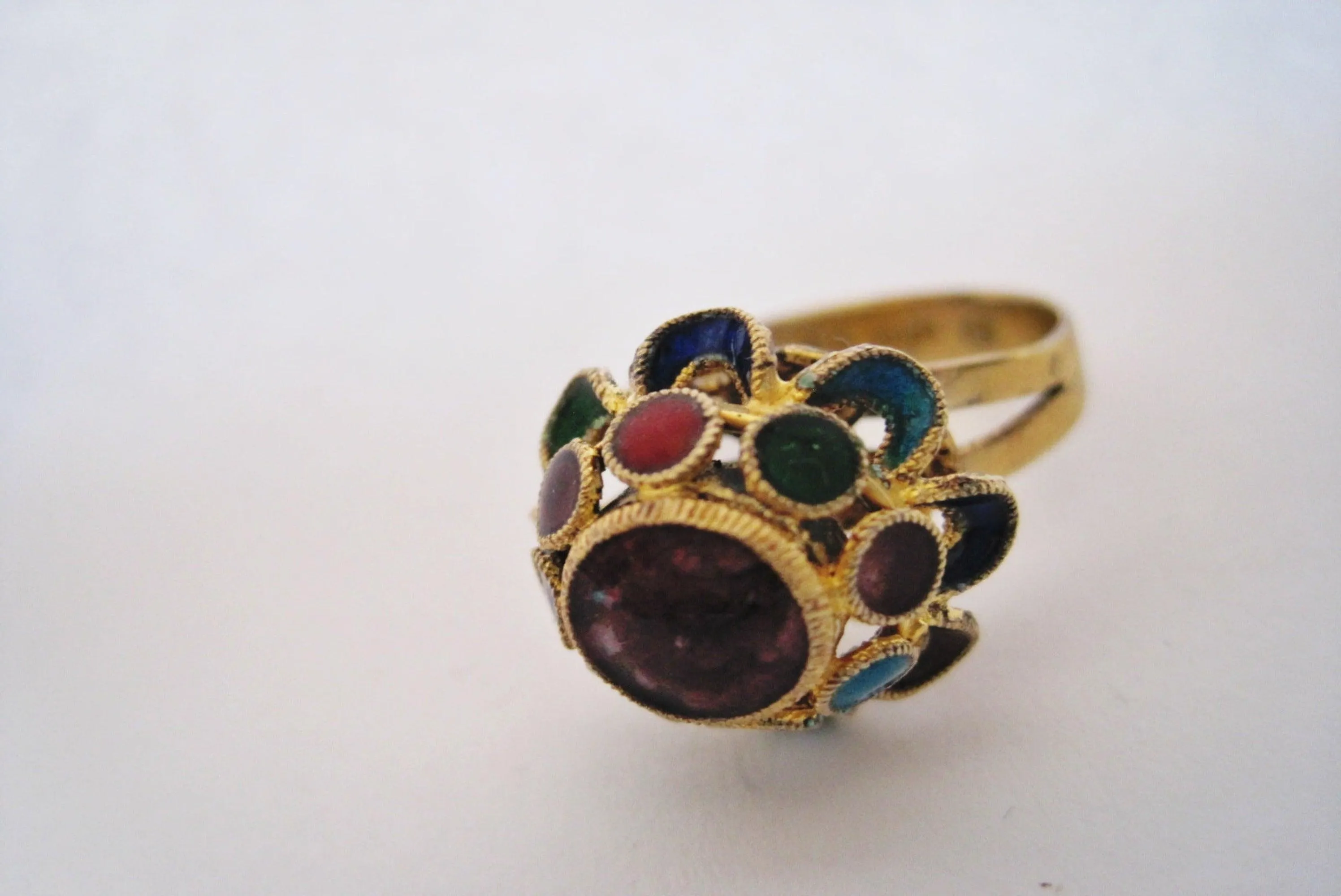 Vintage Silver Chinese Export Ring with Amethyst and Enamel