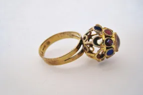 Vintage Silver Chinese Export Ring with Amethyst and Enamel