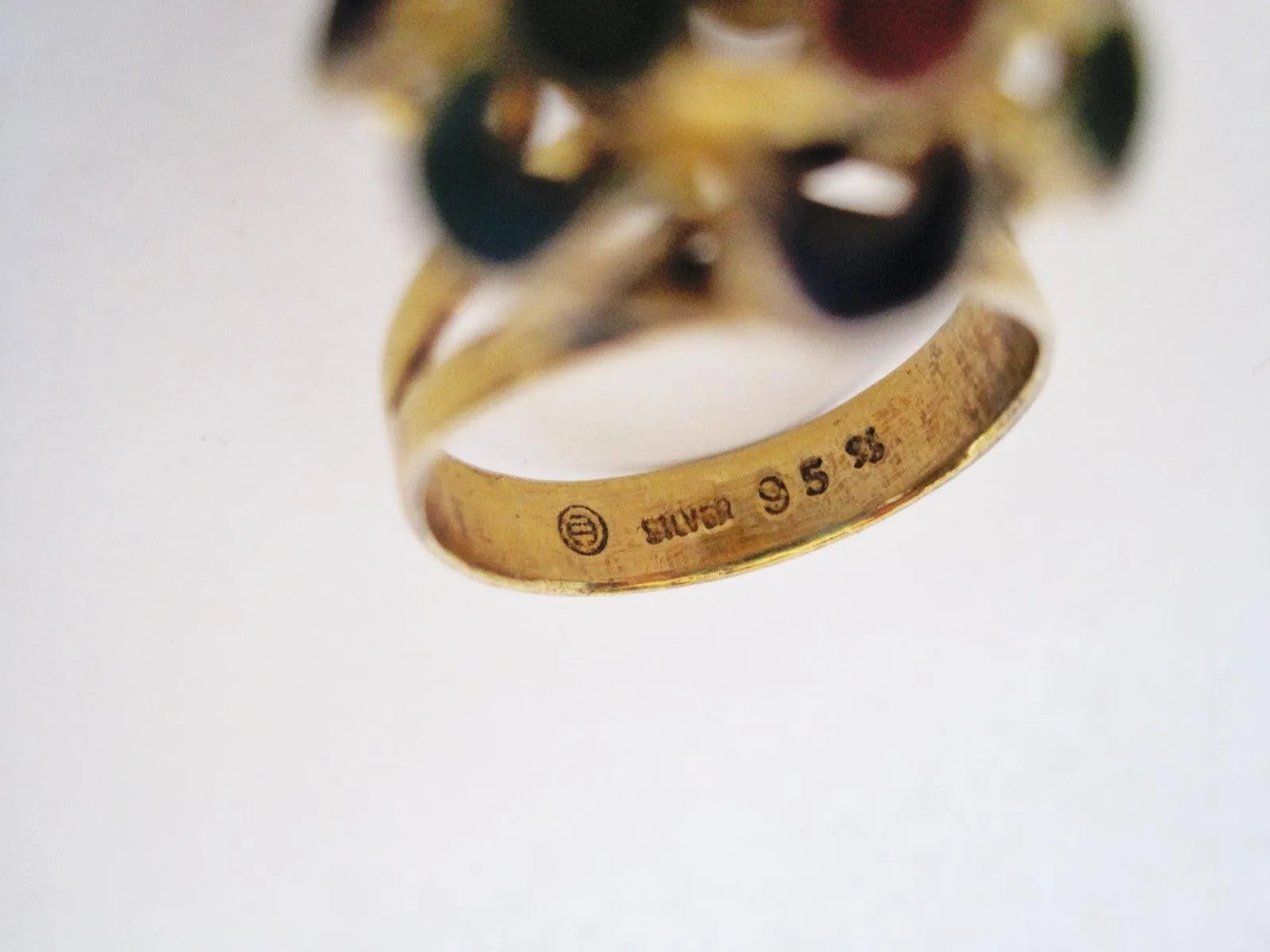 Vintage Silver Chinese Export Ring with Amethyst and Enamel