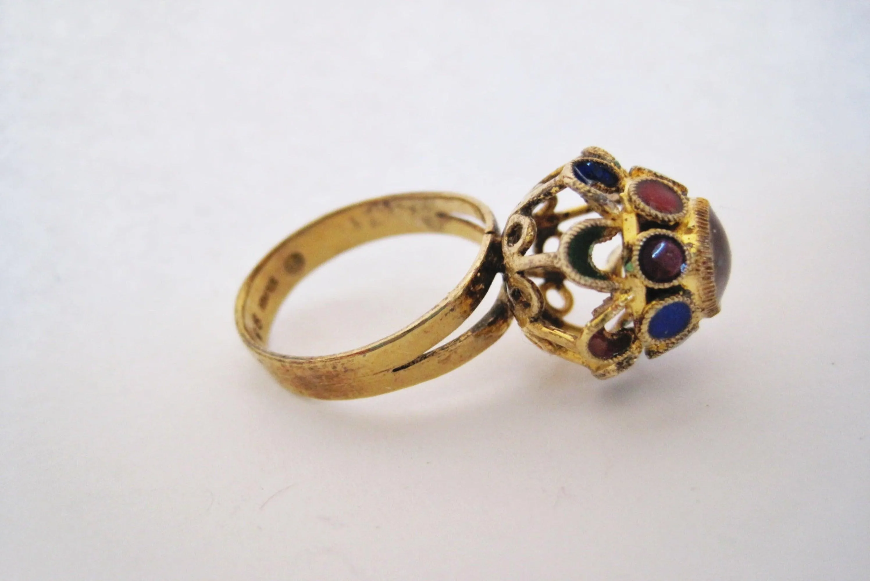 Vintage Silver Chinese Export Ring with Amethyst and Enamel