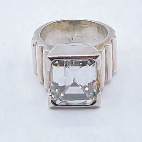 Vintage Sterling Silver Ring With Emerald Cut Clear Stone Size 6