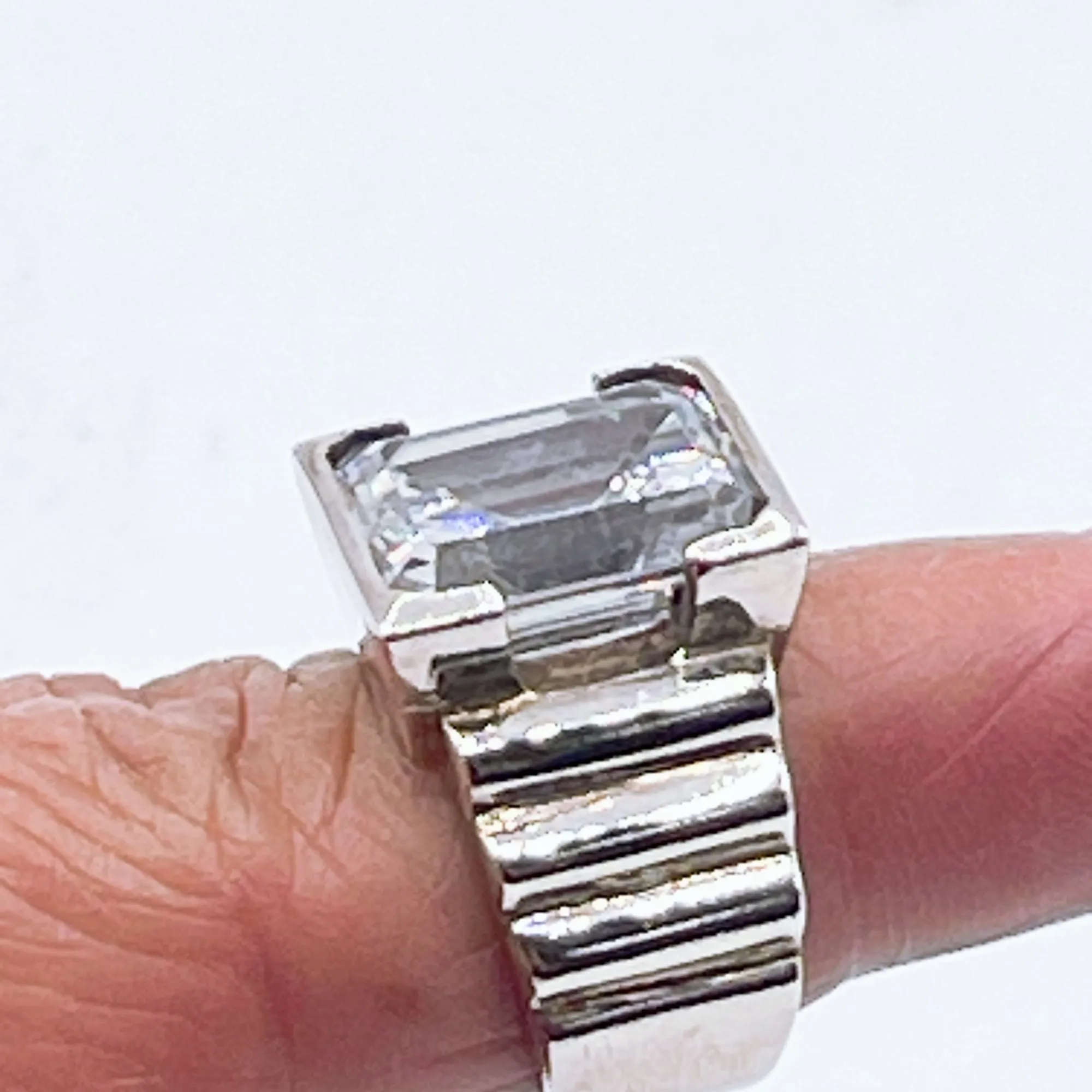 Vintage Sterling Silver Ring With Emerald Cut Clear Stone Size 6
